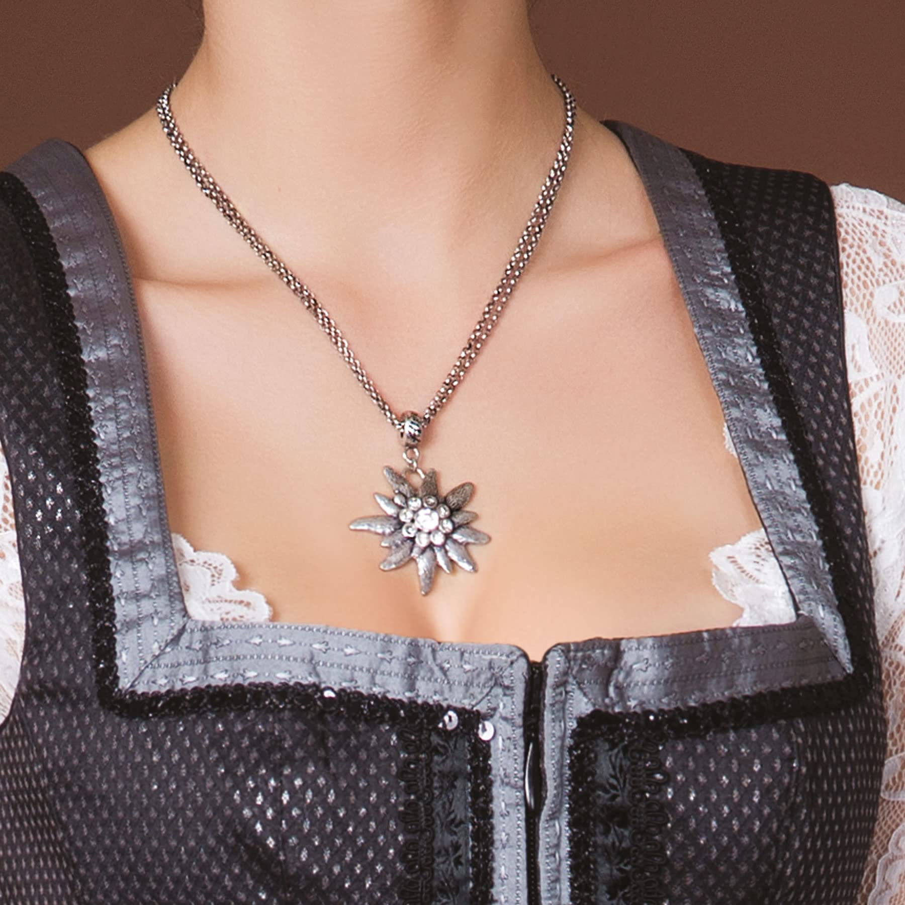 Alpenflüstern DAHEIM Trachtenkette Strass-Edelweiß Dirndlkette
