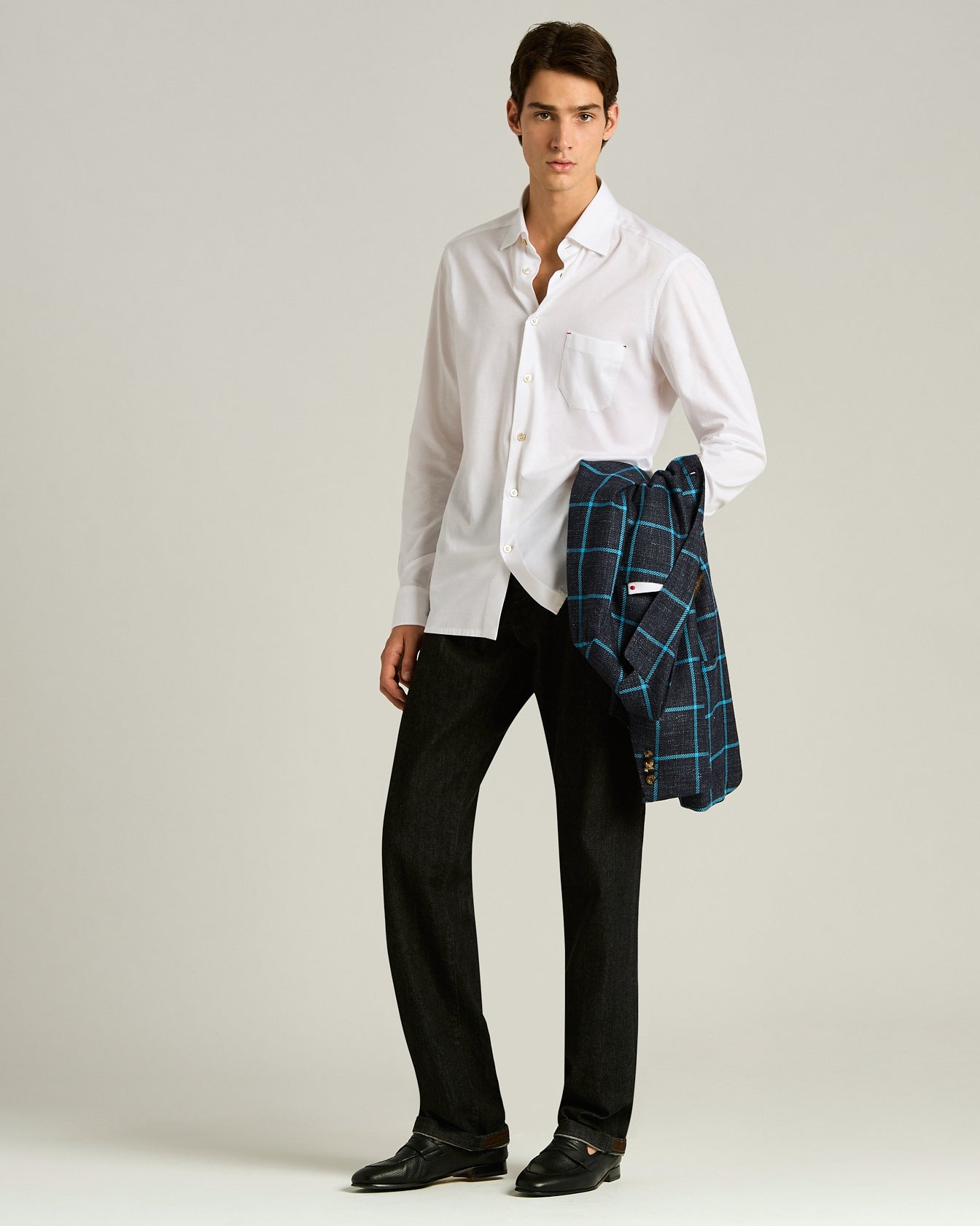 Kiton Shirts Nerano Hemd Weiß Baumwolle Brusttasche Gr.42
