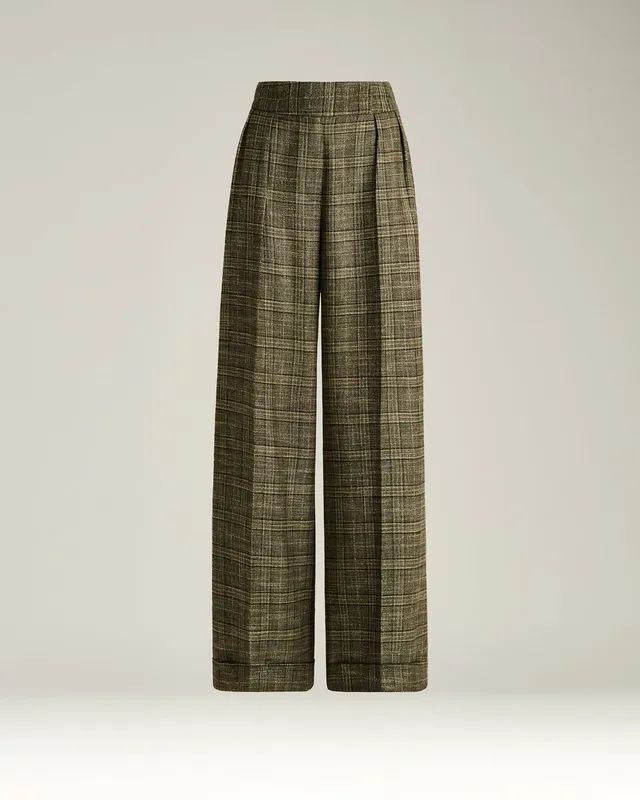 Kiton Trousers Palazzo Hose Viskose Grün Kariert Gr.40