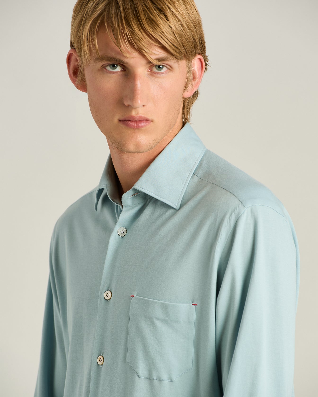 Kiton Knitwear Cotton Jersey Shirt Hemd Azur Baumwolle