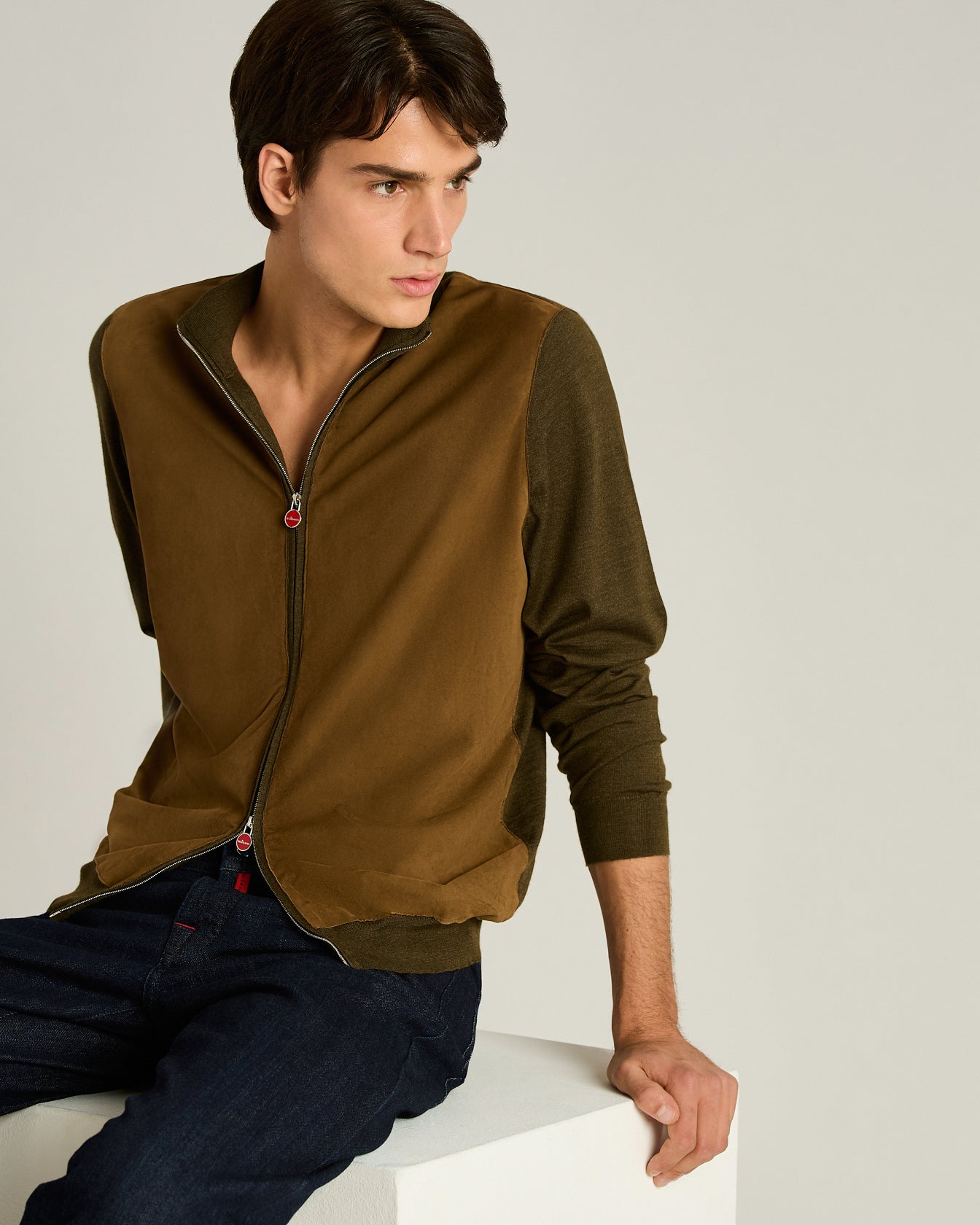 Kiton Cashmere Silk Jacket braun Kontrast Herren