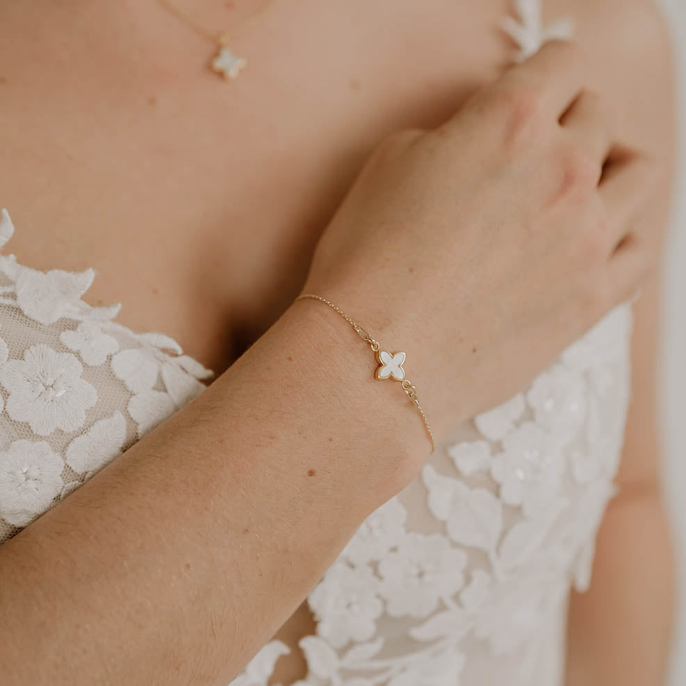 Perlenbräute Daisy Armband Gold Blüten 16,5-19,5cm
