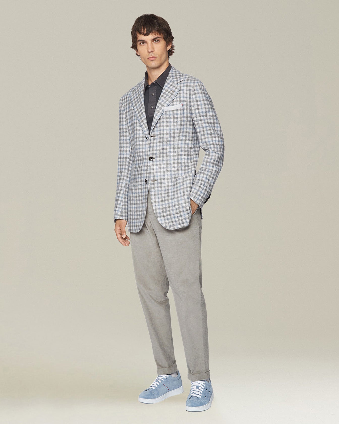 Kiton Checked Blazer Karo 52 Kaschmir Wolle Seide Leinen