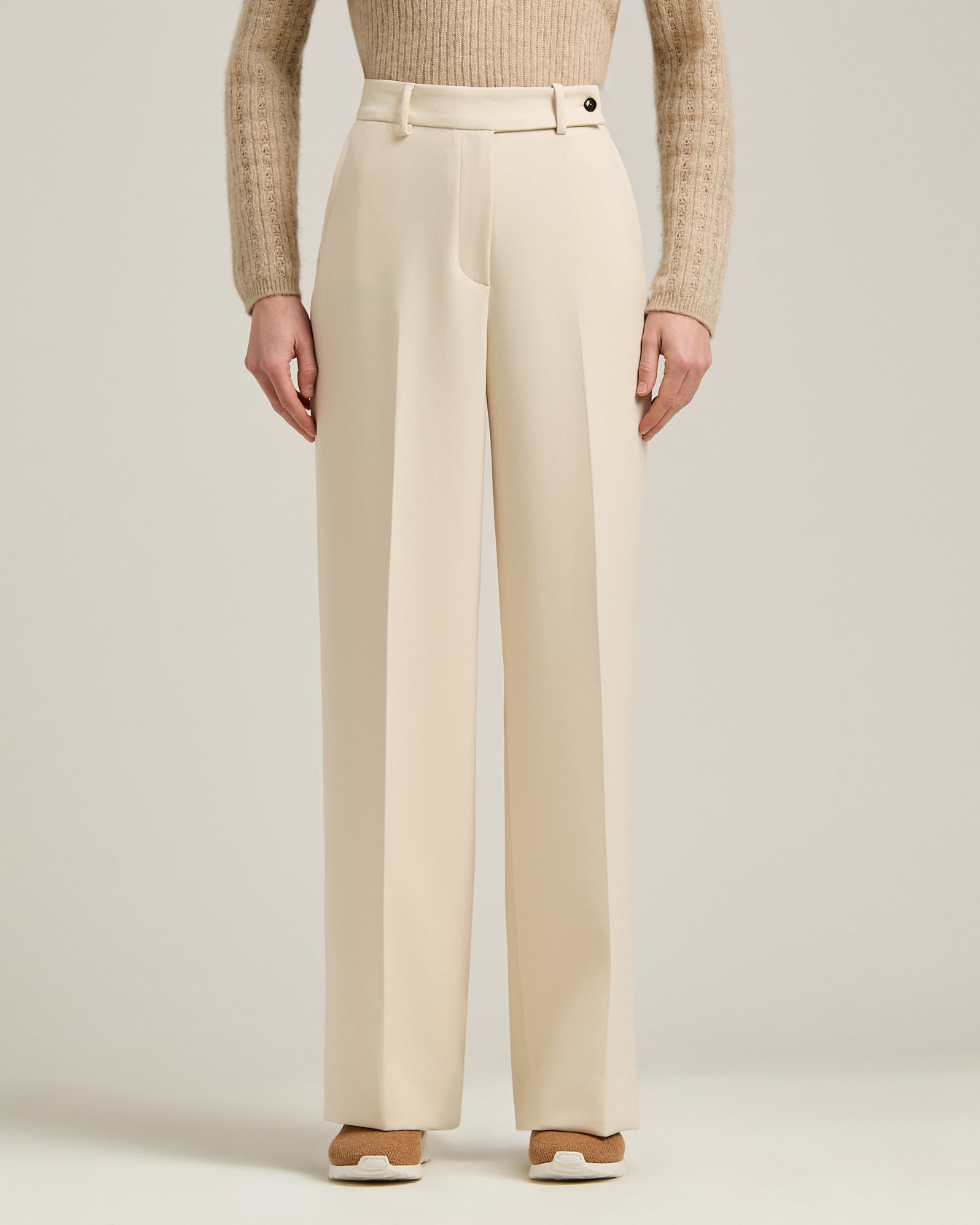 Kiton Trousers Hose Cremeweiß Wide Leg Technical Gr 40