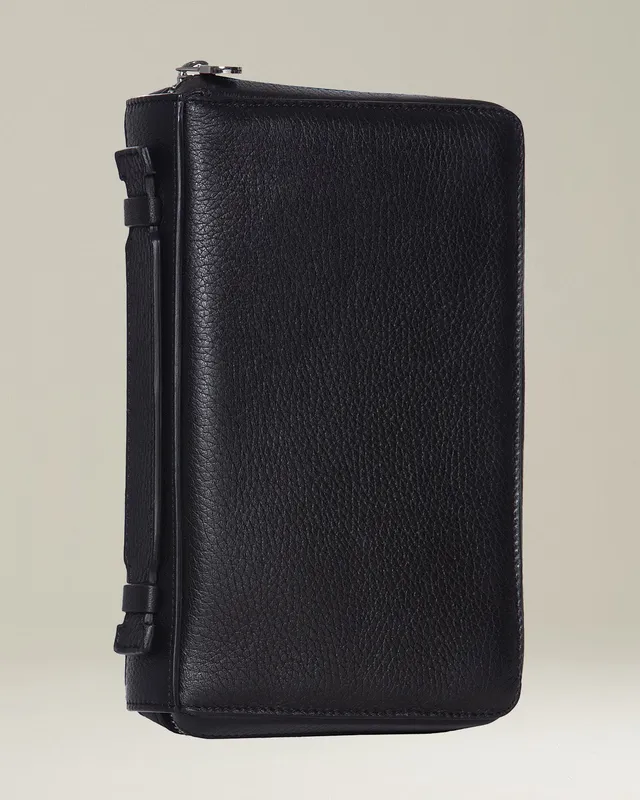 Kiton Cervo Hirschleder Portemonnaie Schwarz Reise
