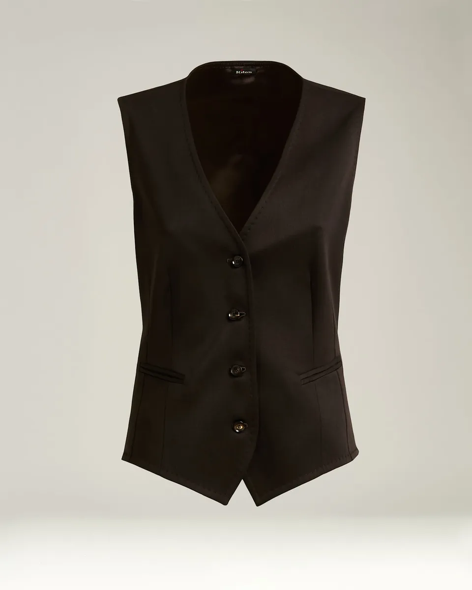 Kiton Gilet Weste Schurwolle Stretch dunkelbraun