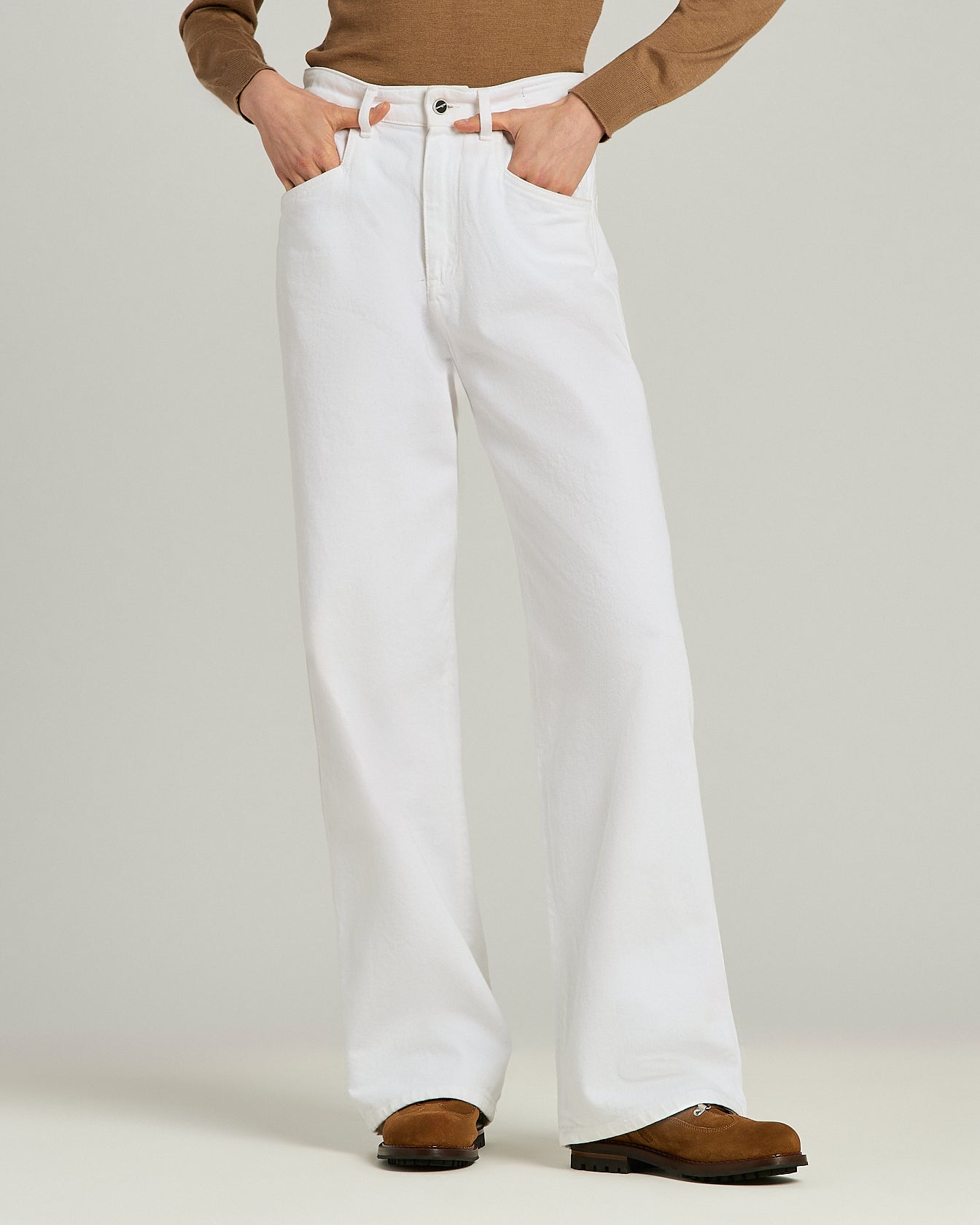 Kiton Optical White Cotton Pants Jeans Weiß Stretch