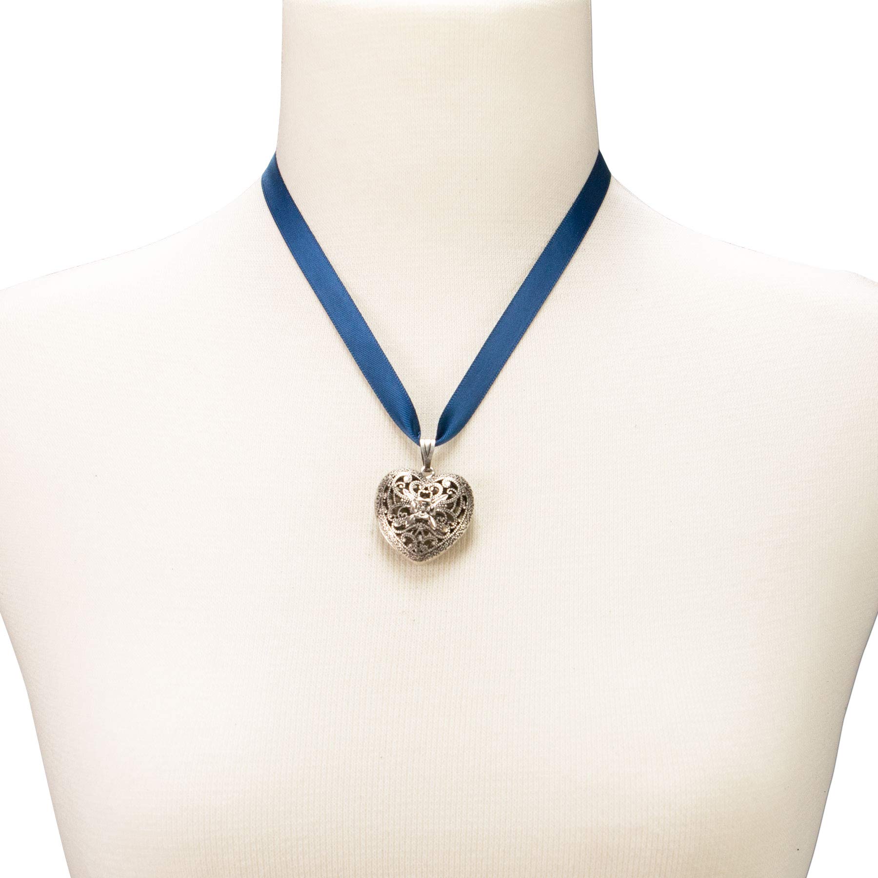 Alpenflüstern DAHEIM Trachtenherzerl Kette Satin Blau 40 cm Herz