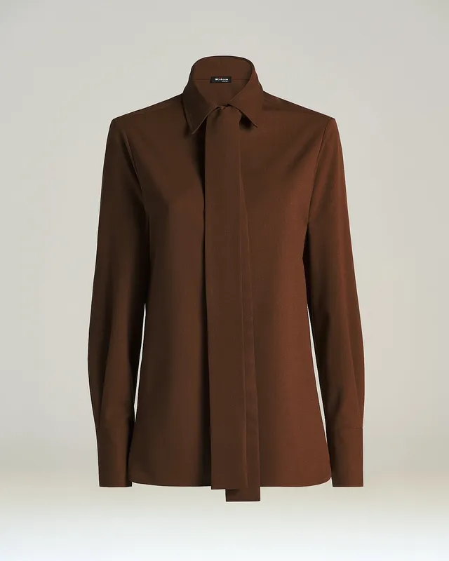 Kiton Shirts Warm Brown Bluse Wolle Braun