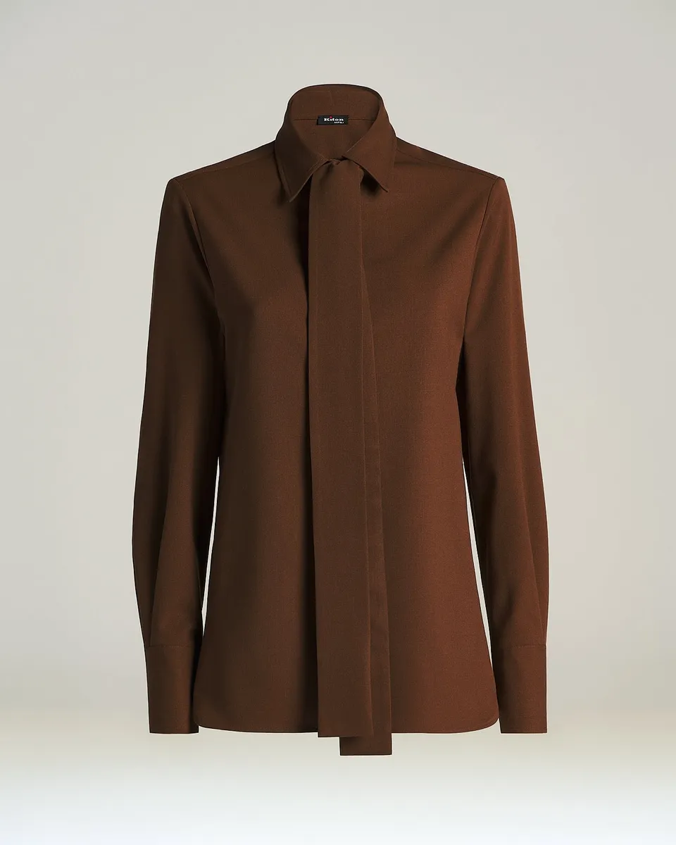 Kiton Shirts Warm Brown Bluse Wolle Braun