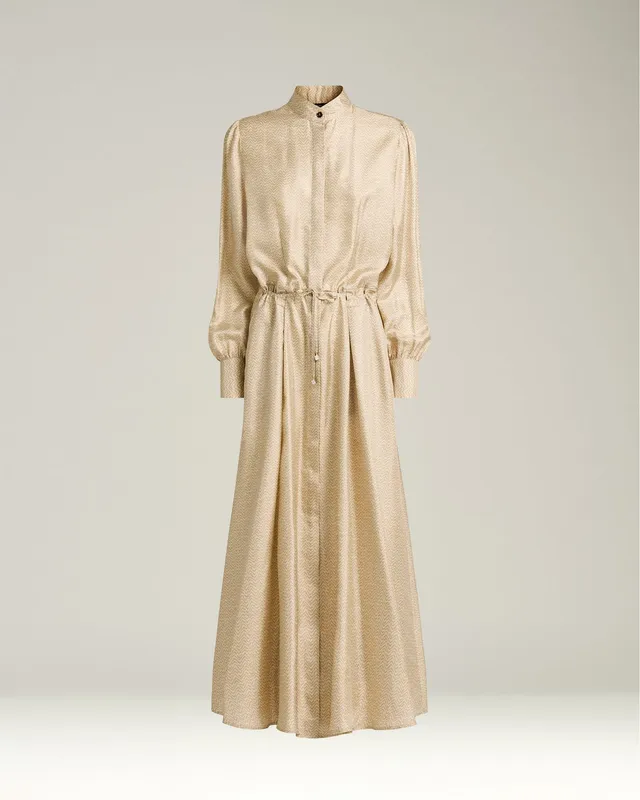 Kiton Dresses Beige Printed Silk Midi Blusenkleid Größe 40