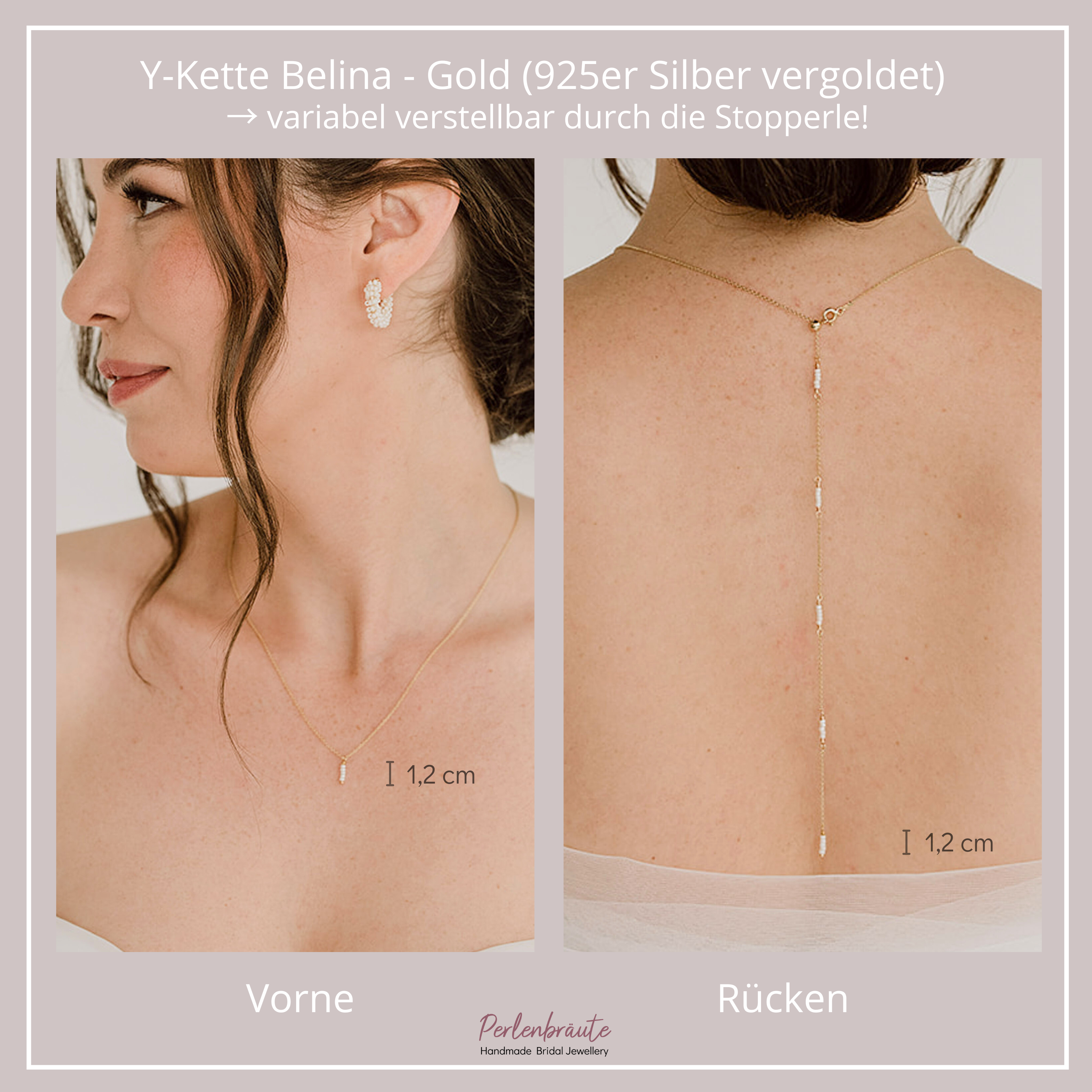 Perlenbräute Belina Halskette Rückenkette Y-Kette Perlen Gold