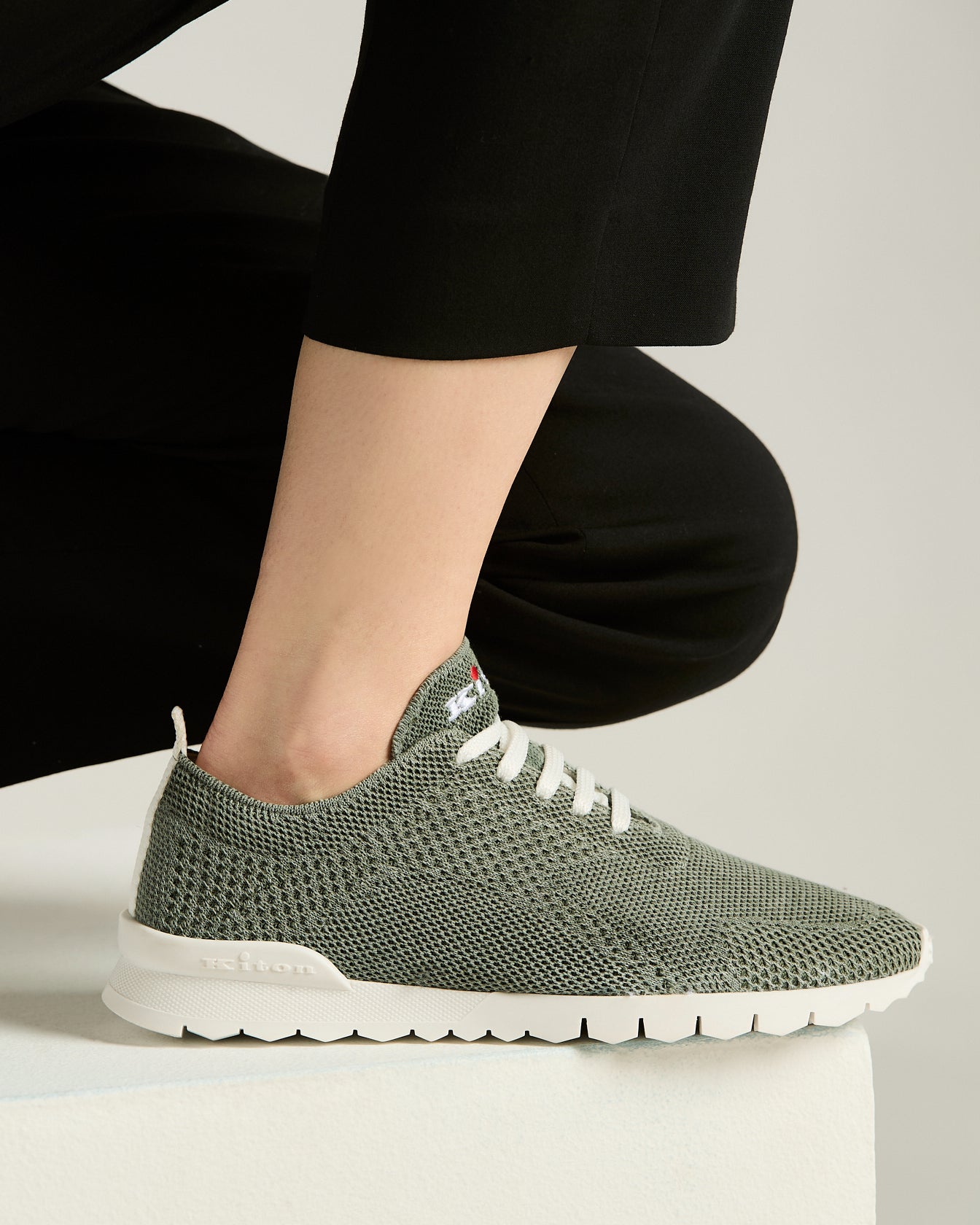 Kiton Shoes Fits Sneaker Hellgrün Baumwolle Leder