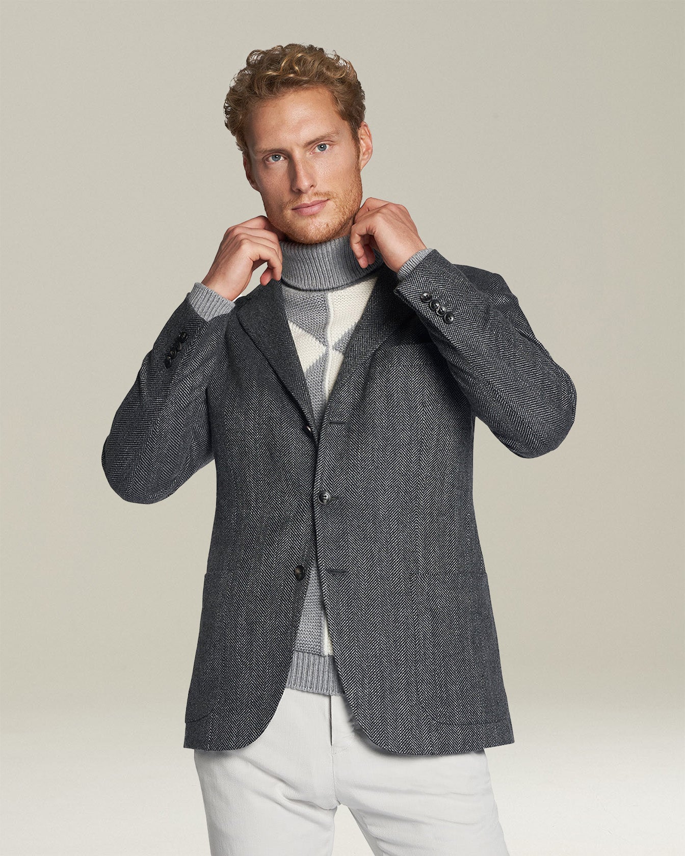 Kiton Jackets Sakko Kaschmir Grau Fischgrät Einreihig