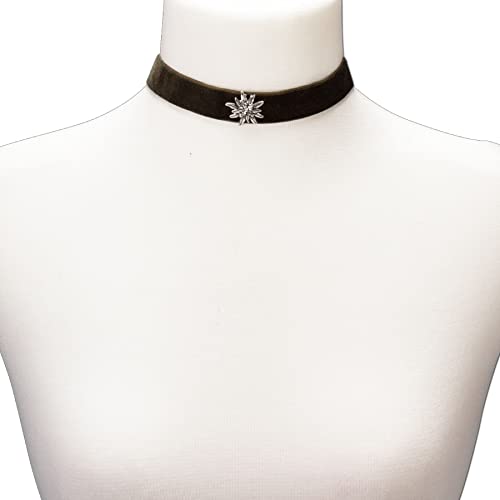 Alpenflüstern DAHEIM DHK109 Samt-Kropfband grün Strass-Edelweiß