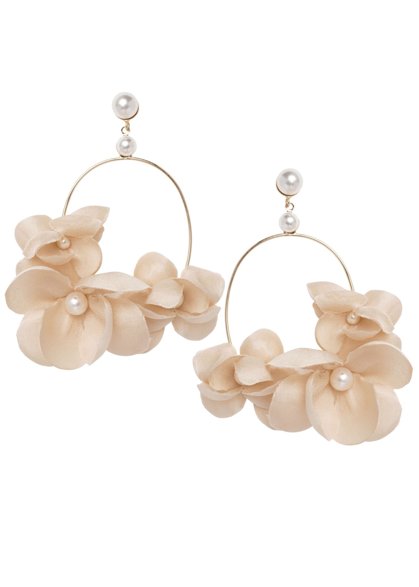 Elizabeth Bower Organna Floral Hoop Earrings Rhodium Ivory