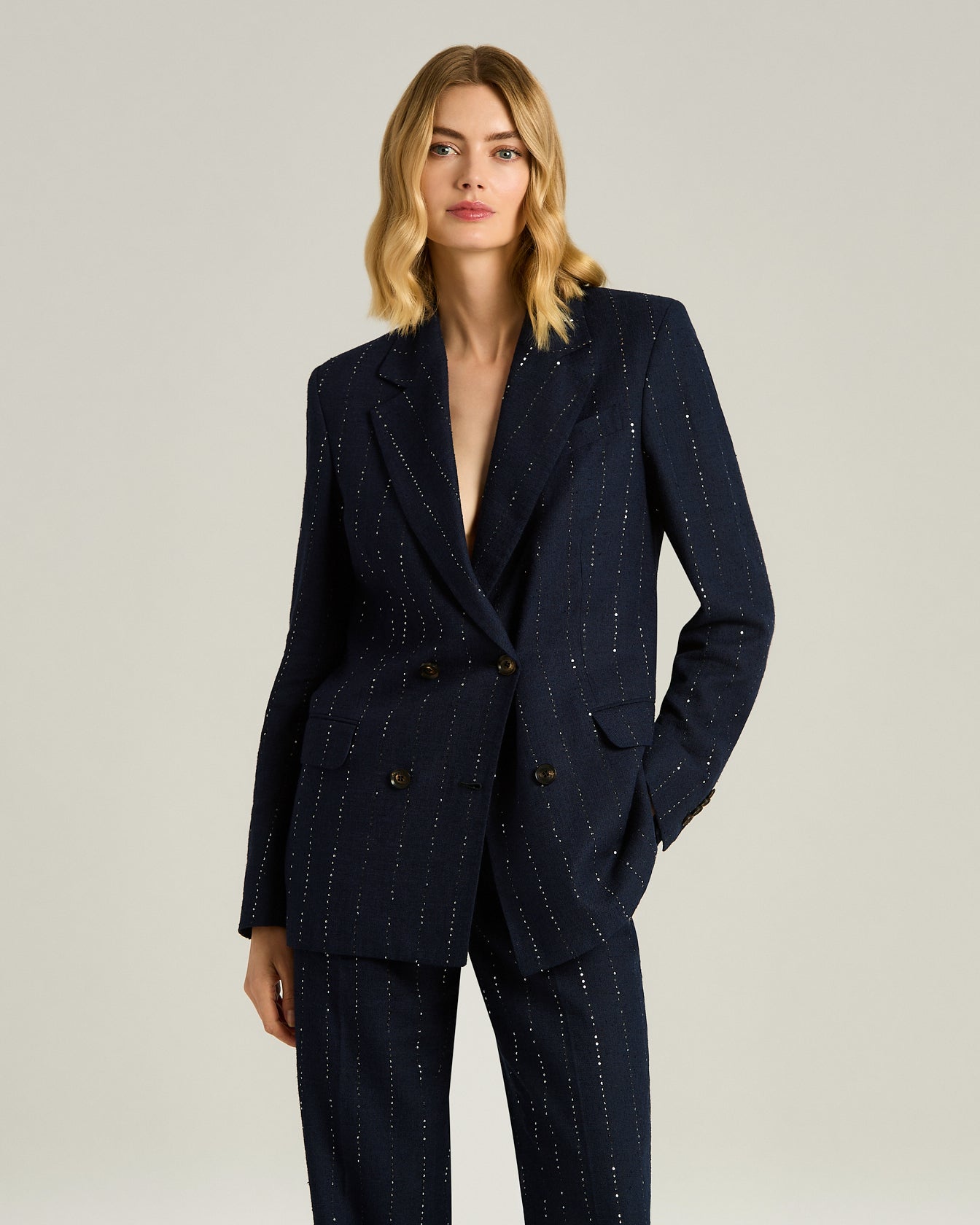Kiton Jackets Blue Linen Wool Silk Blazer doppelreihig Gr. 40