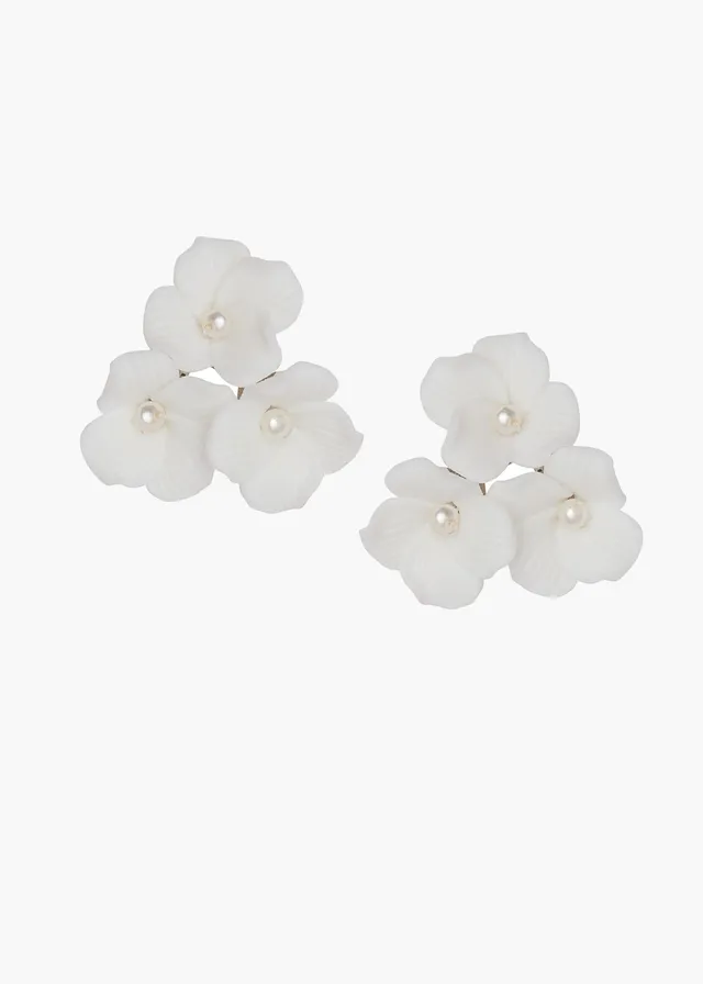 Elizabeth Bower Weiss Cluster Braut Ohrstecker Gold