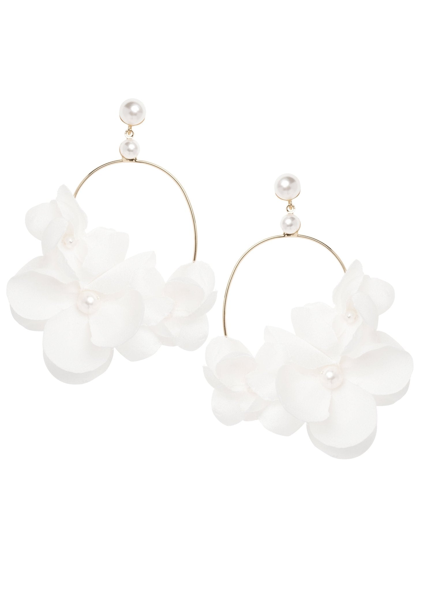 Elizabeth Bower Organna Floral Hoop Earrings Rhodium Ivory