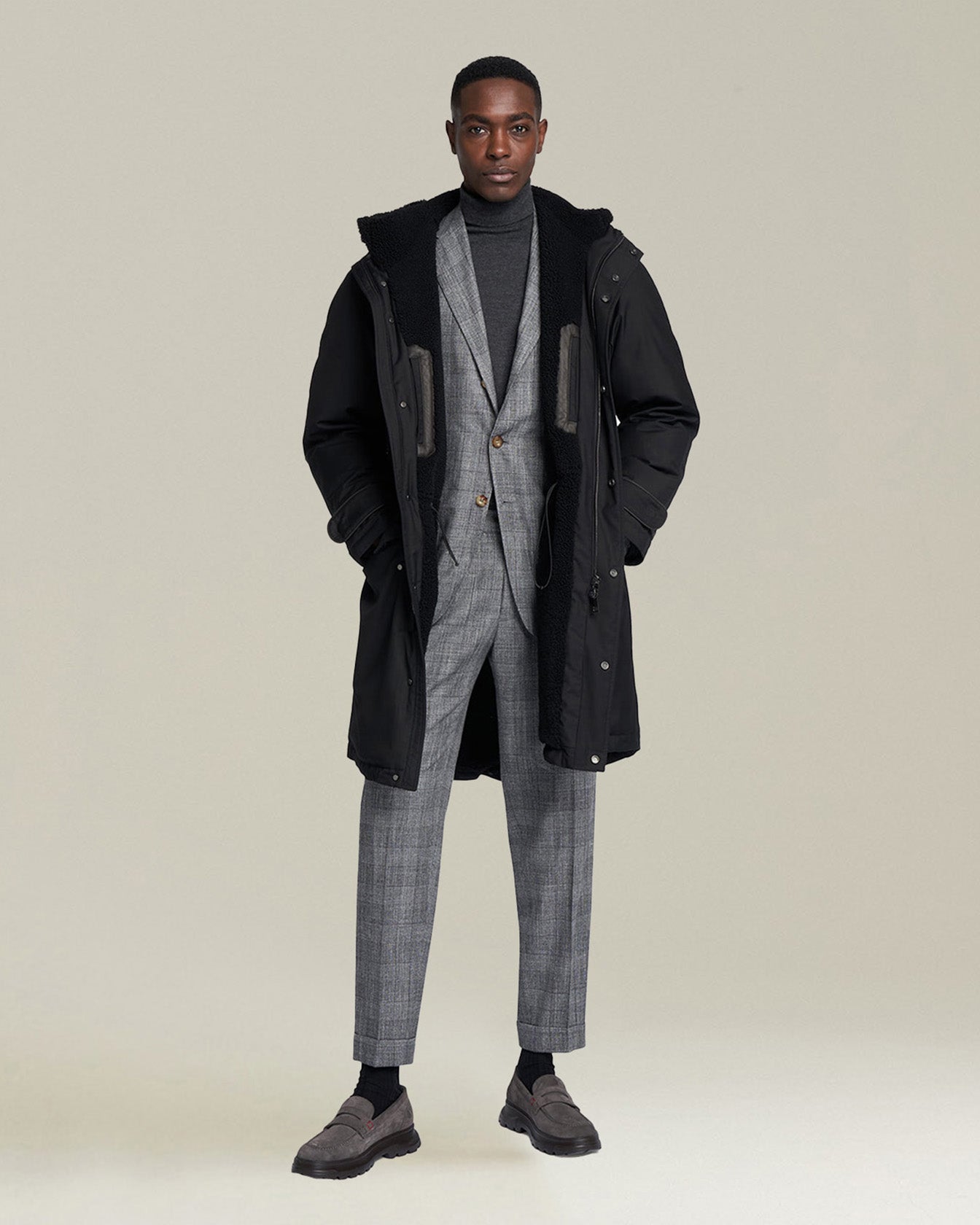 Kiton Knitwear Jersey High Neck Cashmere Pullover Dunkelgrau