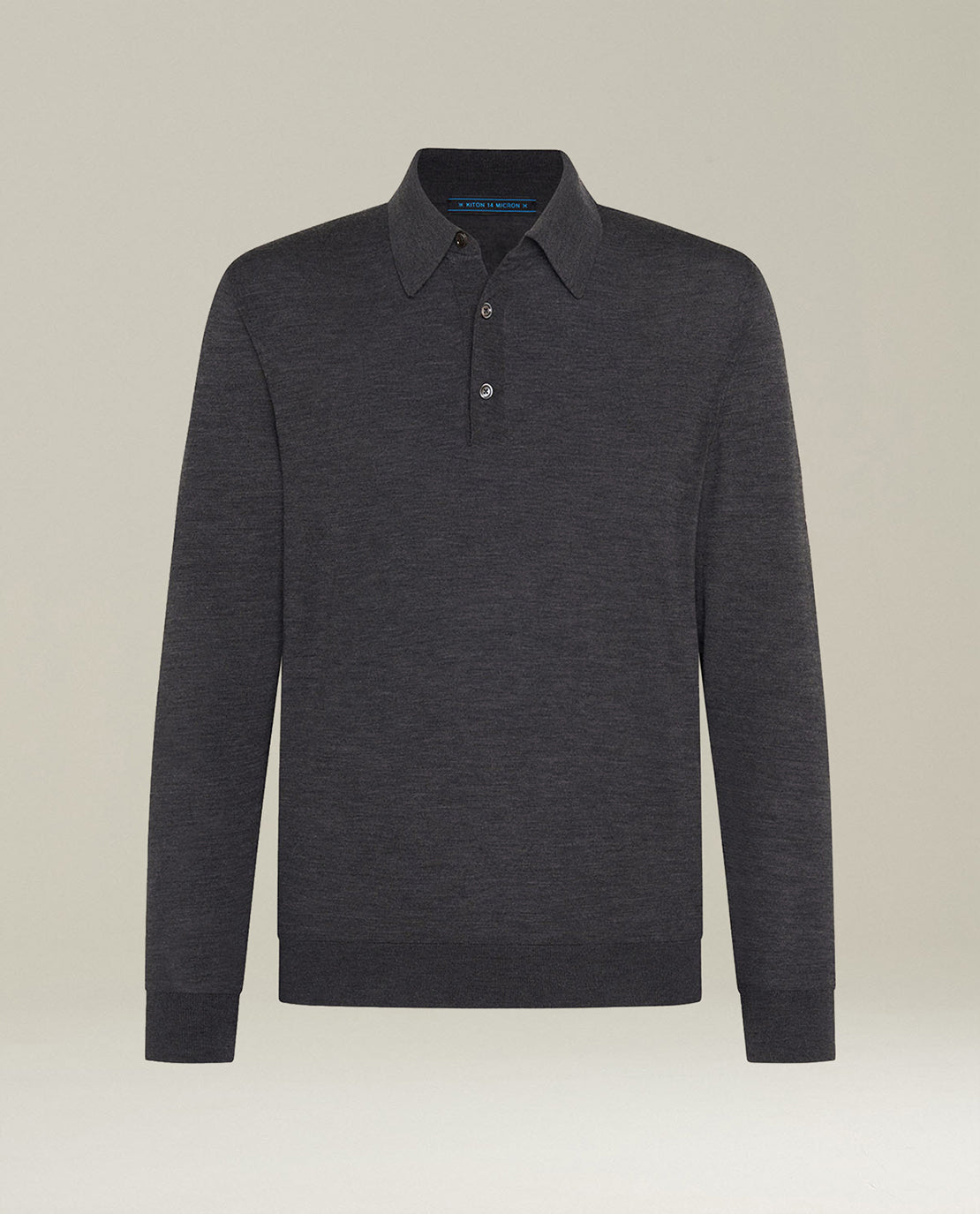 Kiton Polo Charcoal Gray Wool Langarmpolo M Wolle