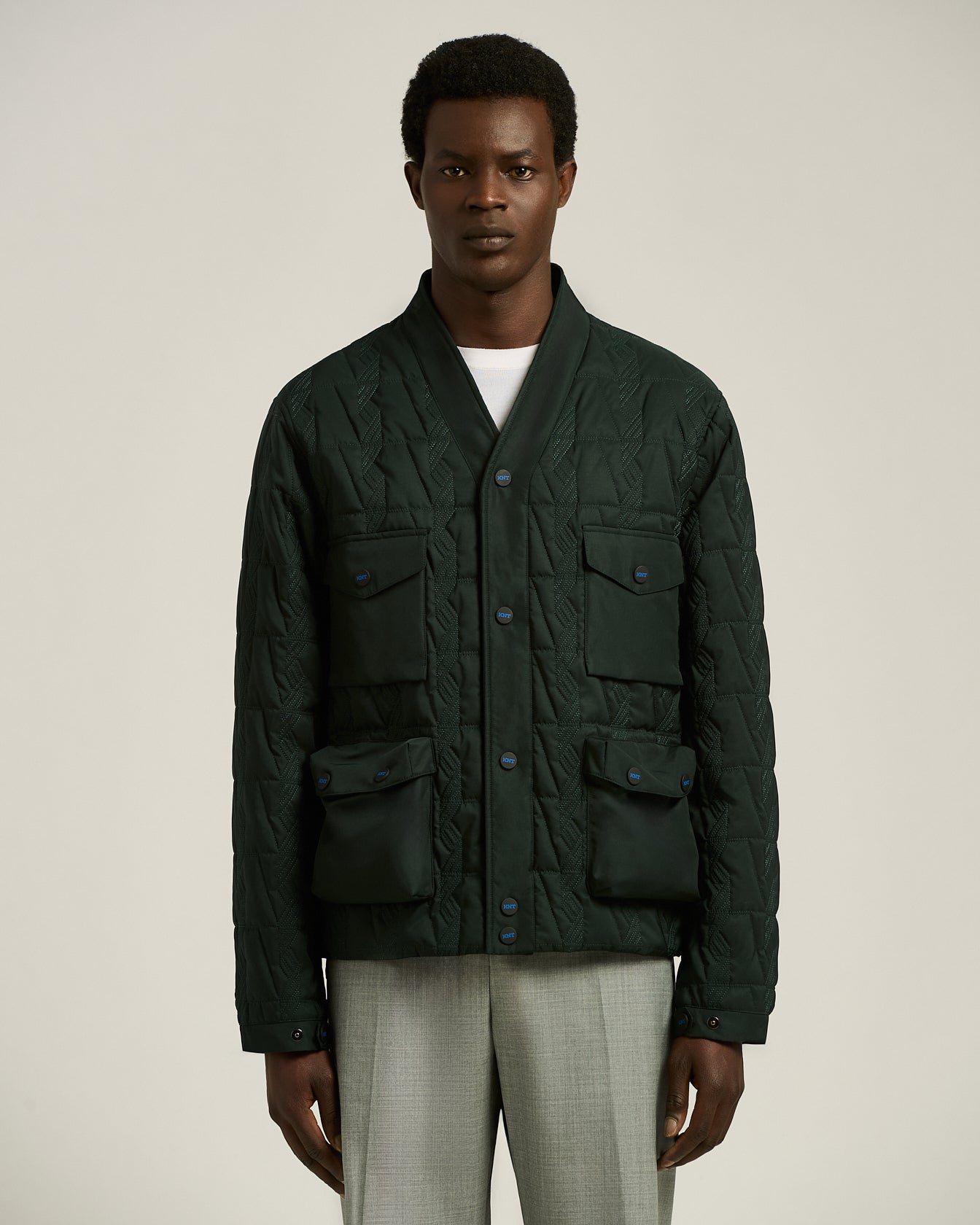 Kiton Outerwear Steppjacke Jacquard grün mit Taschen