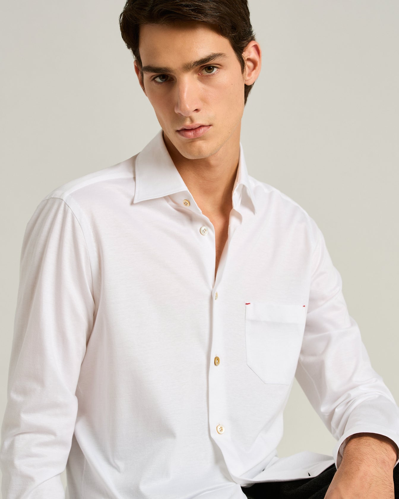 Kiton Shirts Nerano Hemd Weiß Baumwolle Brusttasche Gr.42