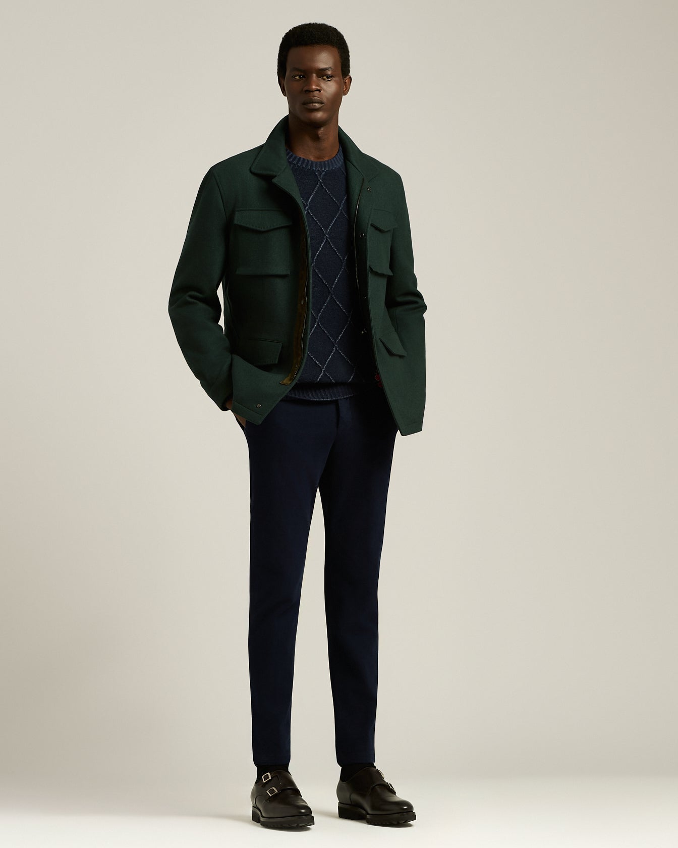 Kiton Knitwear Cashmere Rundhals Pullover Navy Raute
