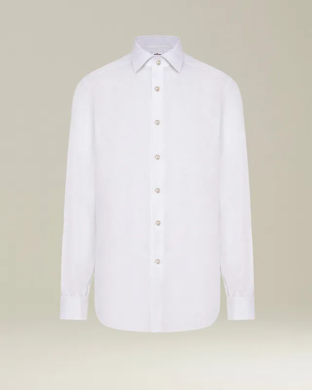 Kiton Linen Leinen Hemd Herren Weiß Perlmutt