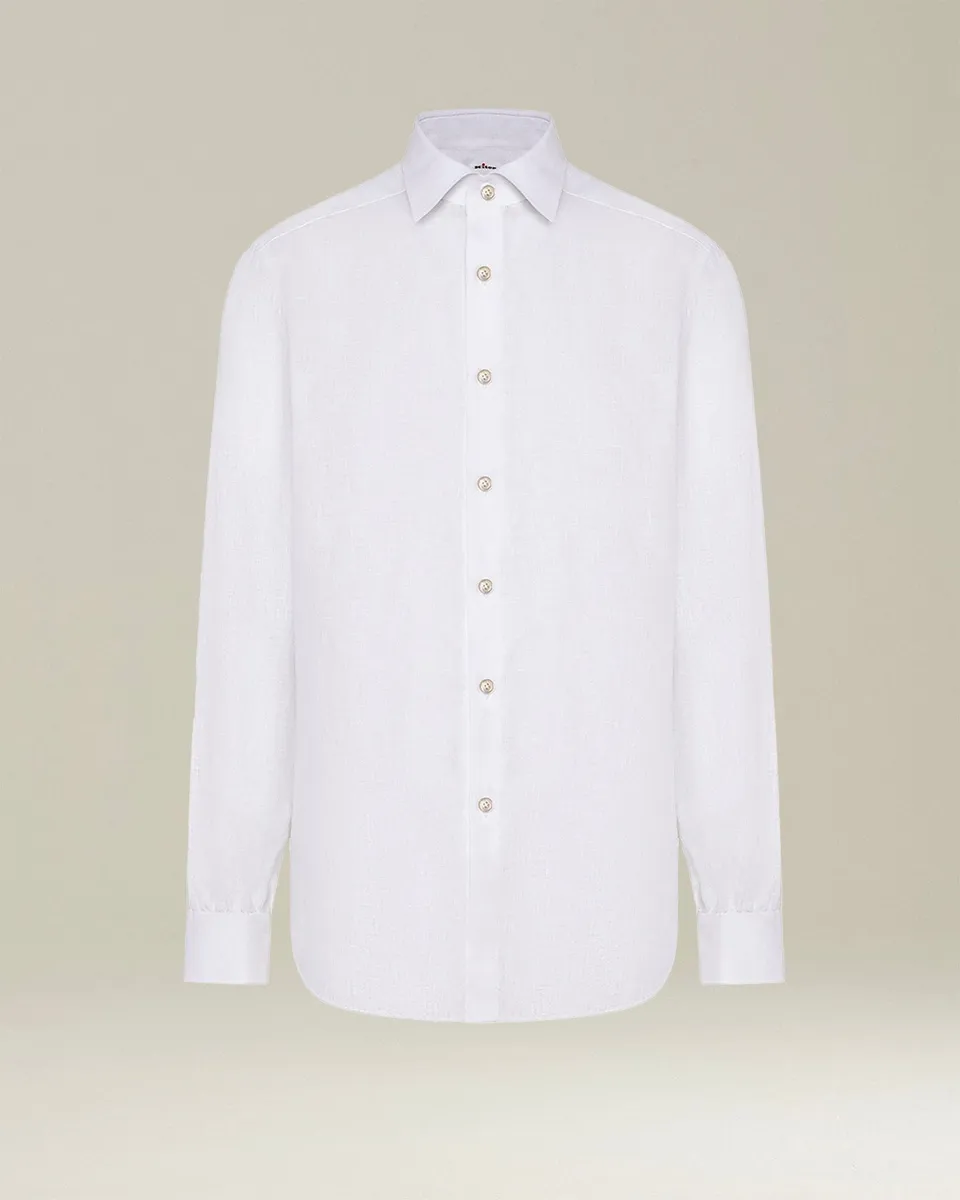 Kiton Linen Leinen Hemd Herren Weiß Perlmutt