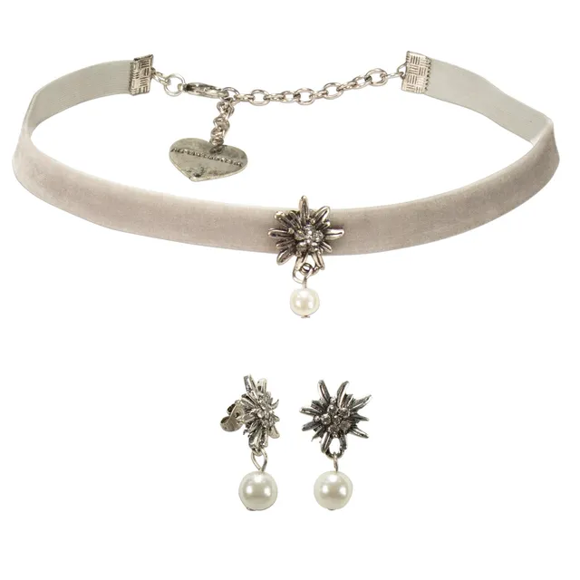 Alpenflüstern DAHEIM SET060 Schmuckset Samt-Kropfband grau