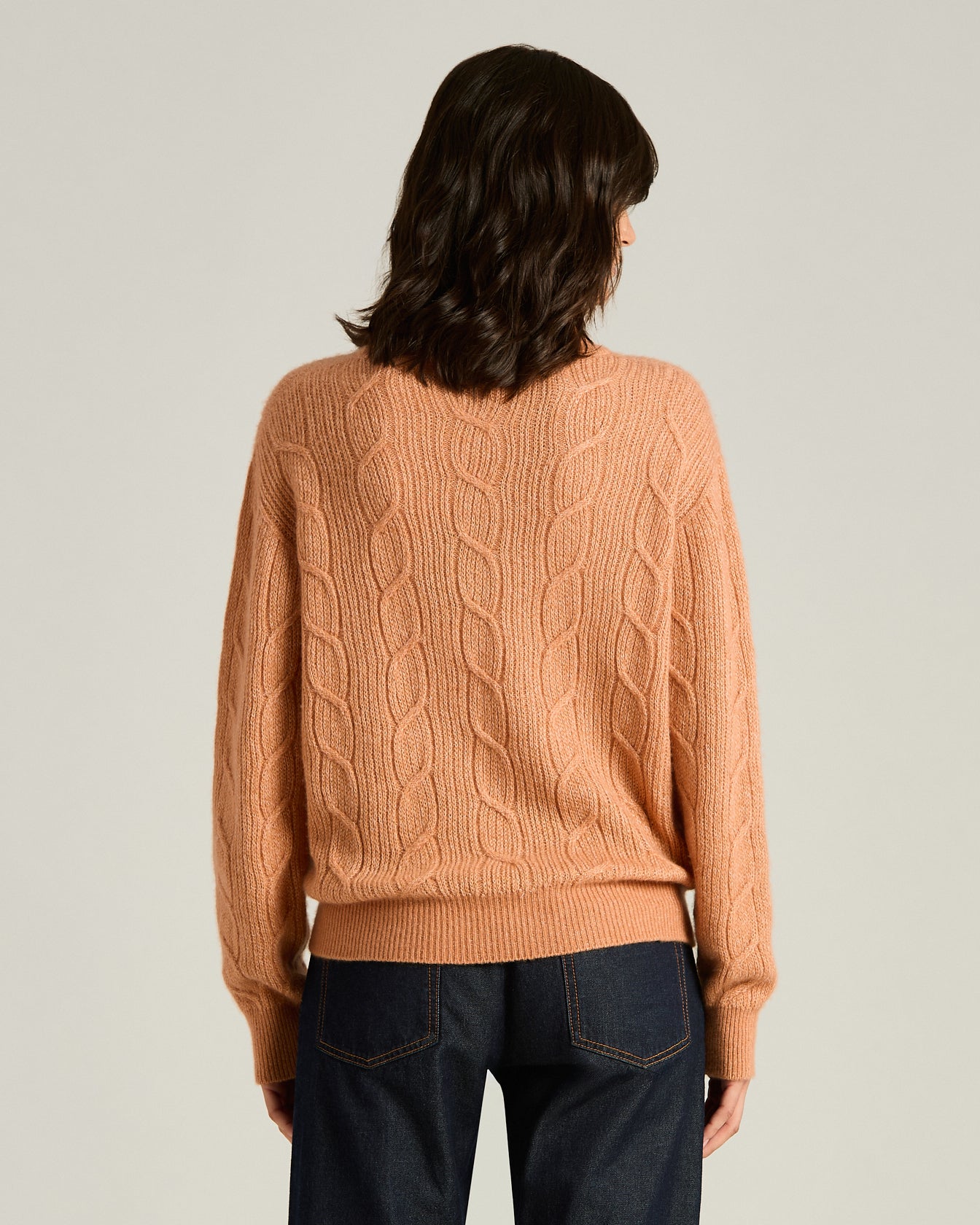Kiton Knitwear Rundhals Pullover rosa-weiß Zopf