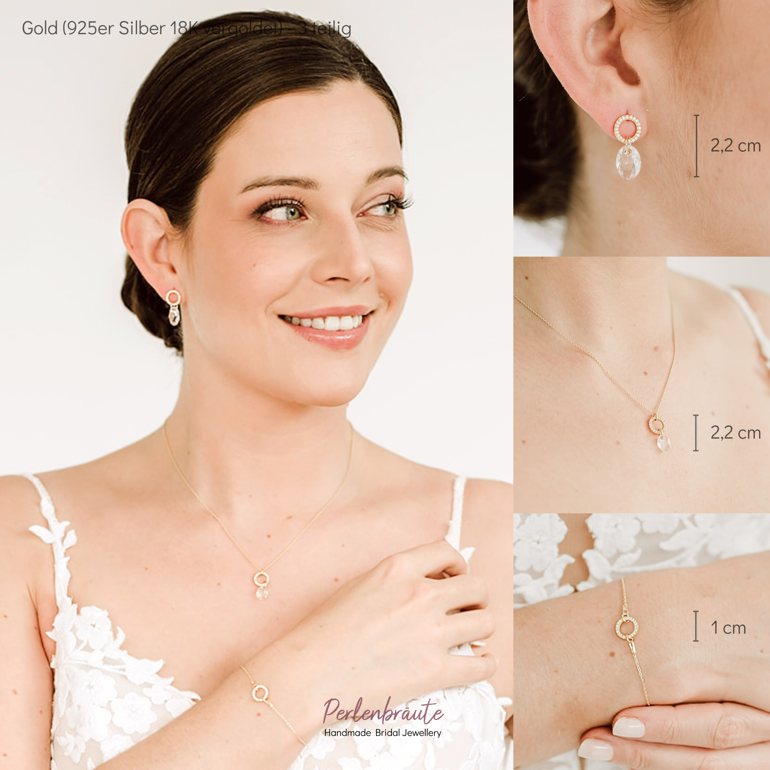 Perlenbräute Mimi Brautschmuck Set Kristall Gold 45 cm