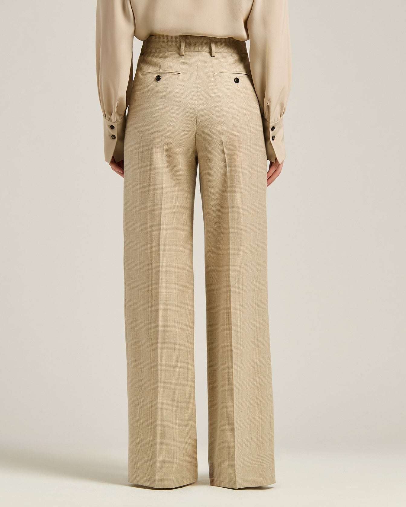 Kiton High-Waist Palazzo Hose Prince of Wales Beige Wollmix