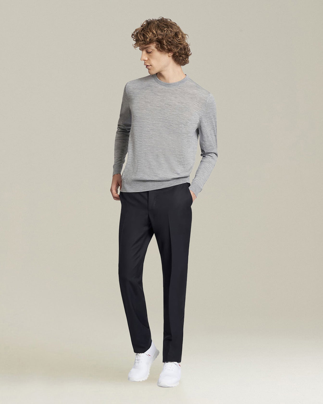 Kiton Diamante Blu Woll Pullover Hellgrau Rundhals