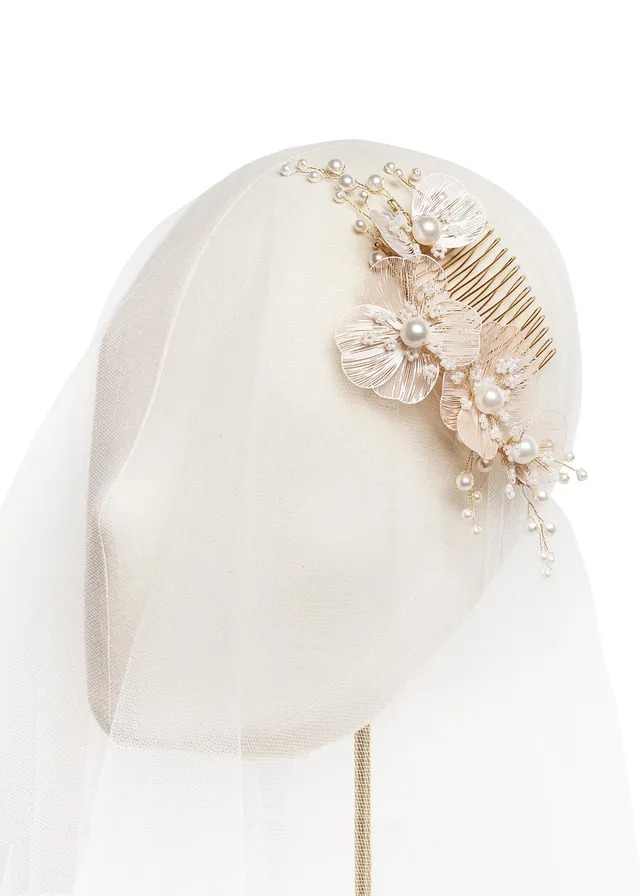 Elizabeth Bower Orchid Floral Haarkamm Mattgold Perle