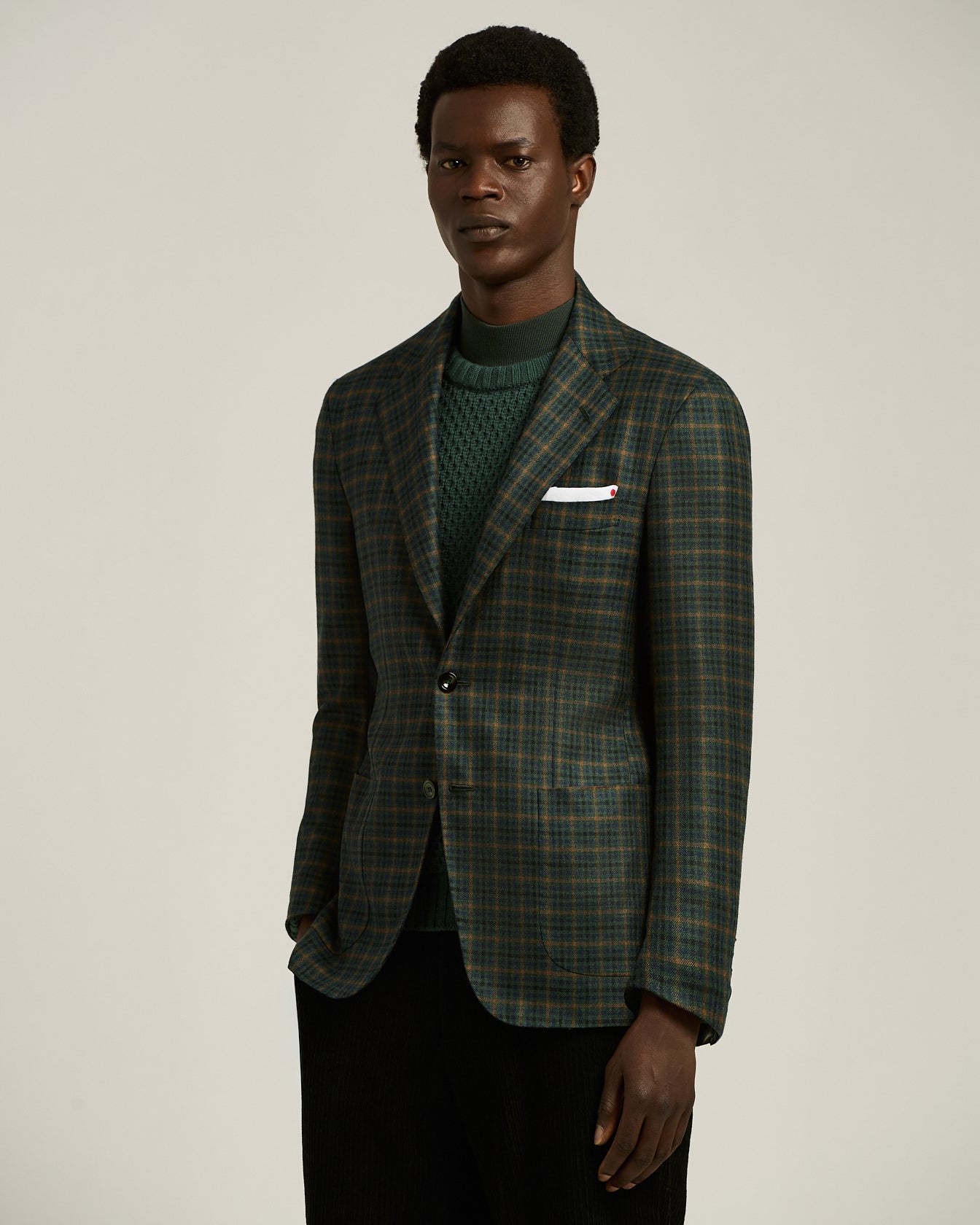 Kiton Blazer Grün Cashmere Kariert Gr. 50