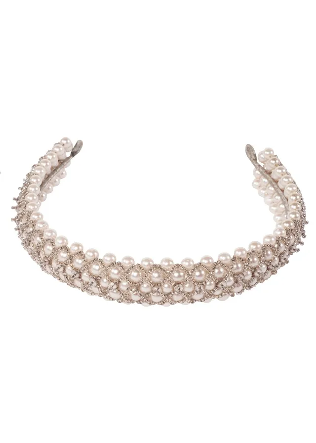 Elizabeth Bower Audrey Pearl Braut Haarband Perlen gewebt