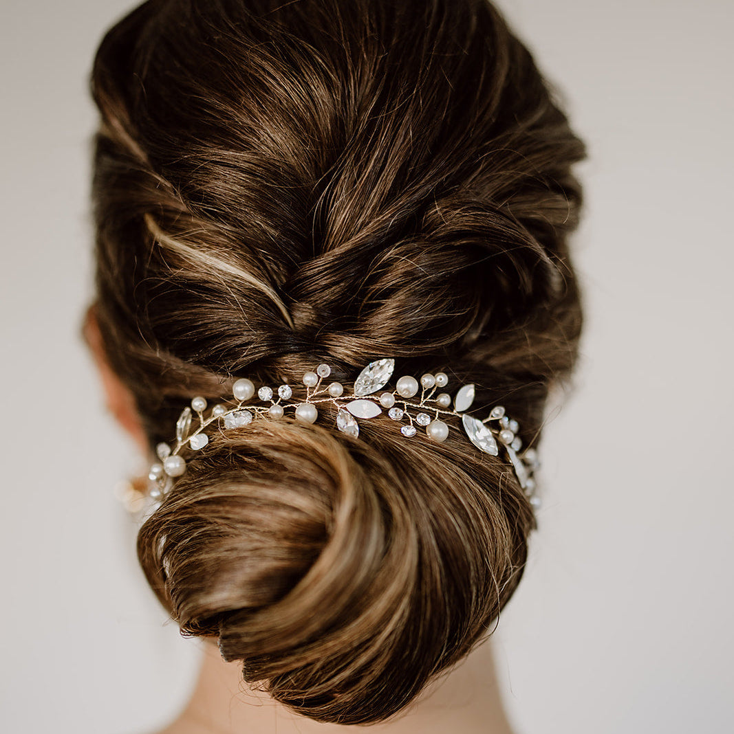 Perlenbräute Luise Headpiece Perlen Kristalle Haarband silber