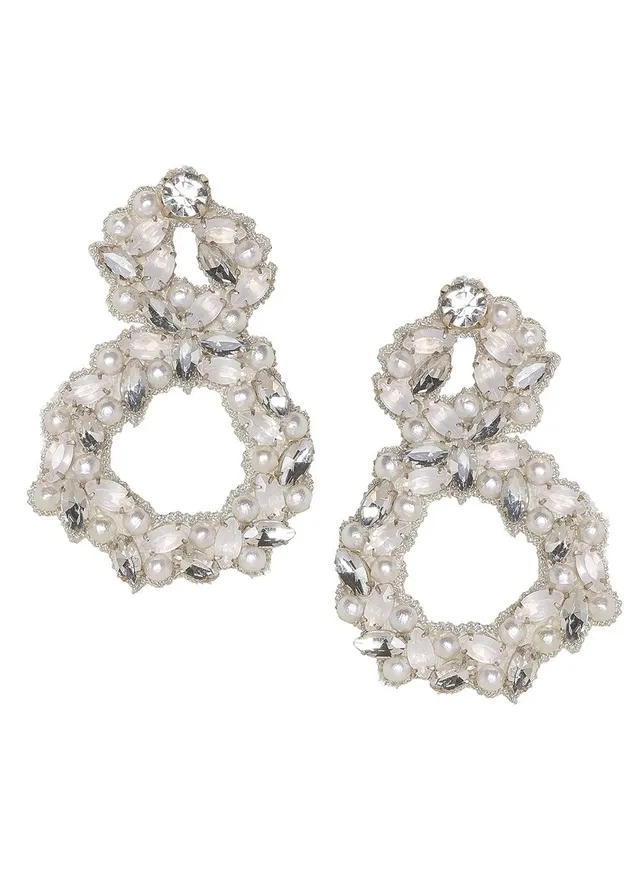 Elizabeth Bower Bridal Drop Annie Hoop Ohrringe Post Rhodium Opal