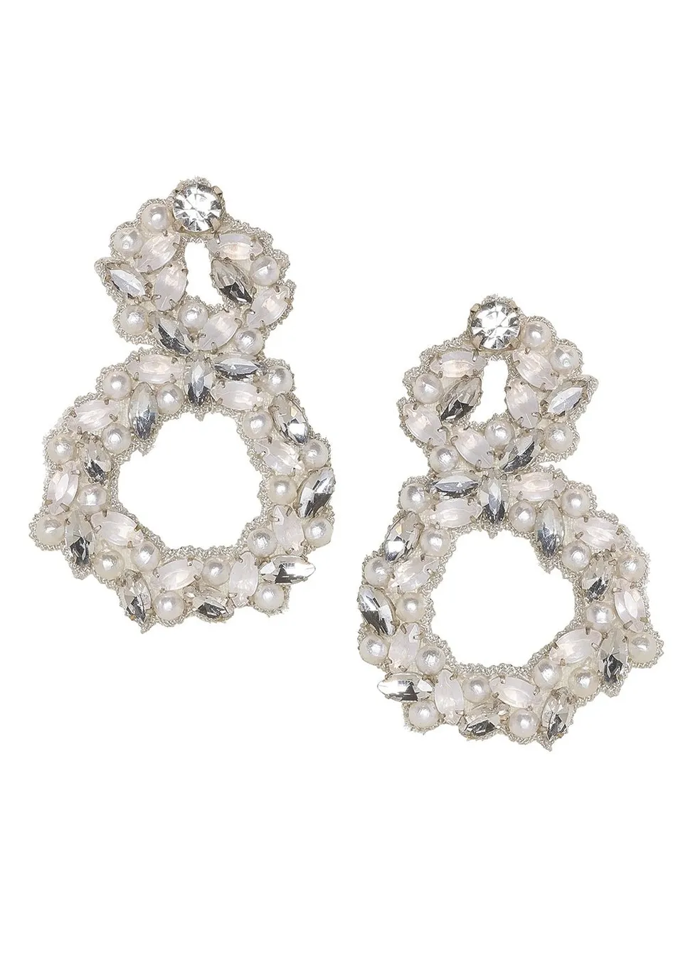 Elizabeth Bower Bridal Drop Annie Hoop Ohrringe Post Rhodium Opal