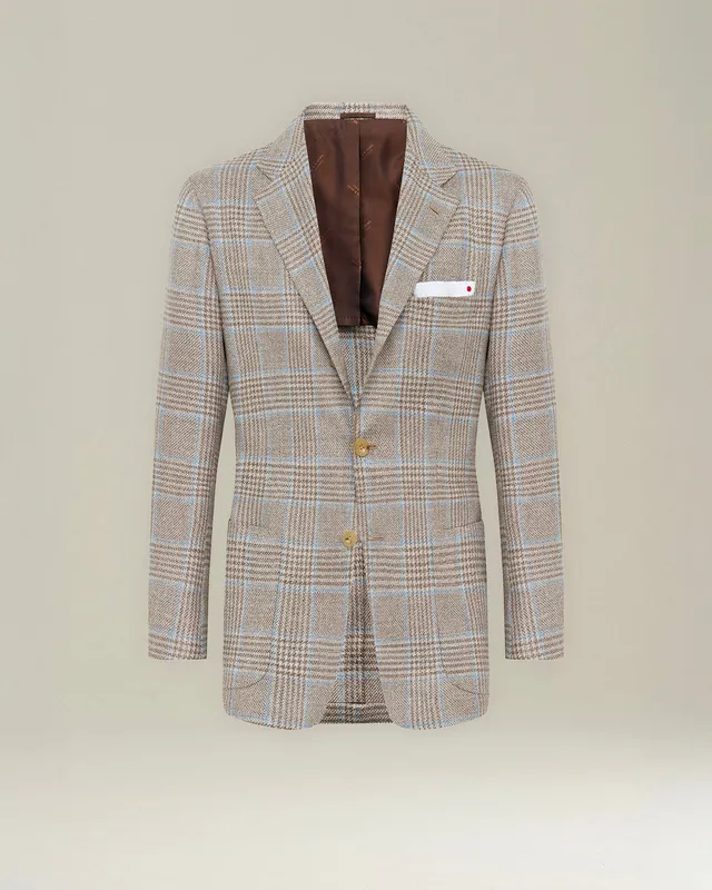 Kiton Glen Plaid Blazer Sakko Wolle Kaschmir Seide