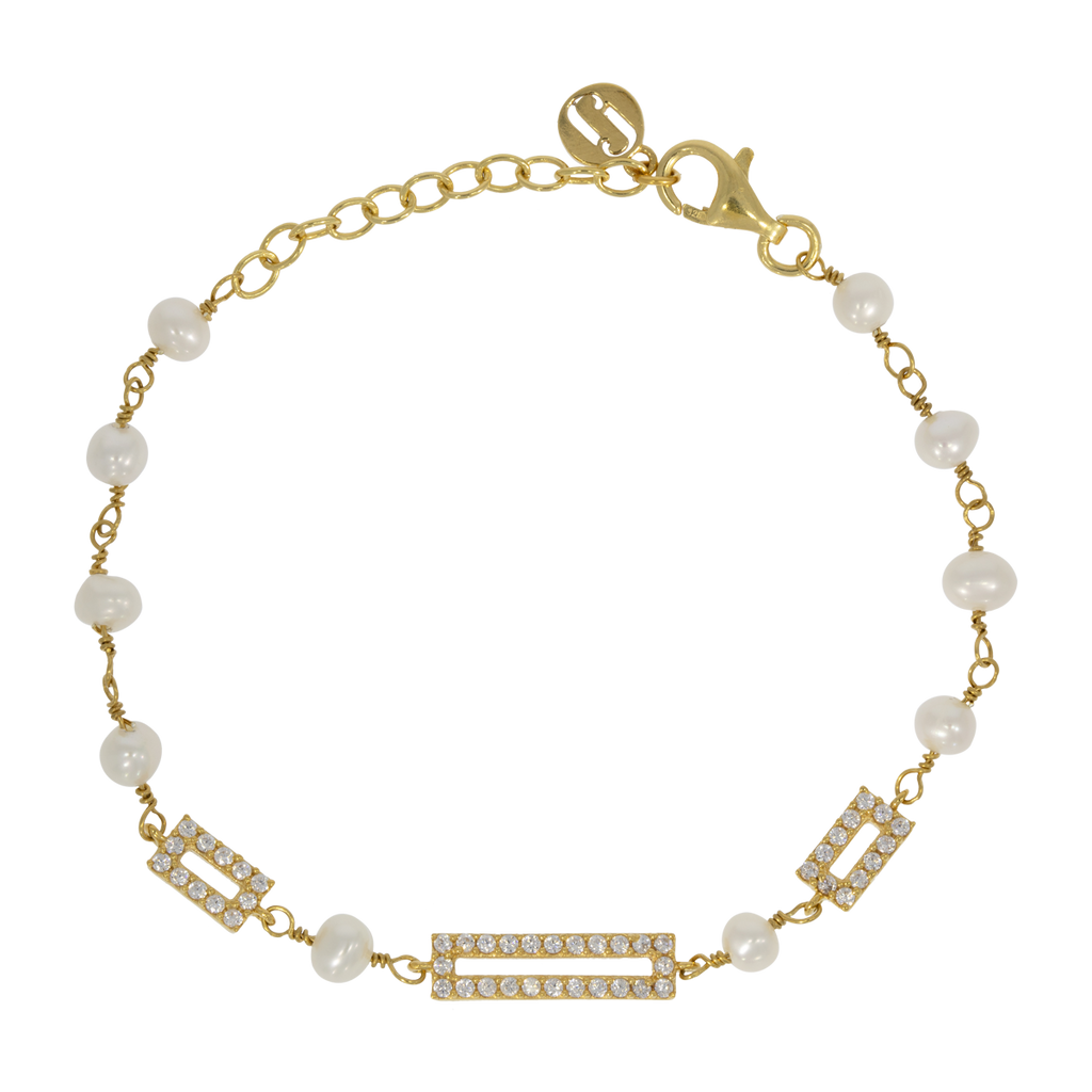 Juvelan Art Style Perlenarmband Süßwasserperlen Zirkonia 14,5 cm