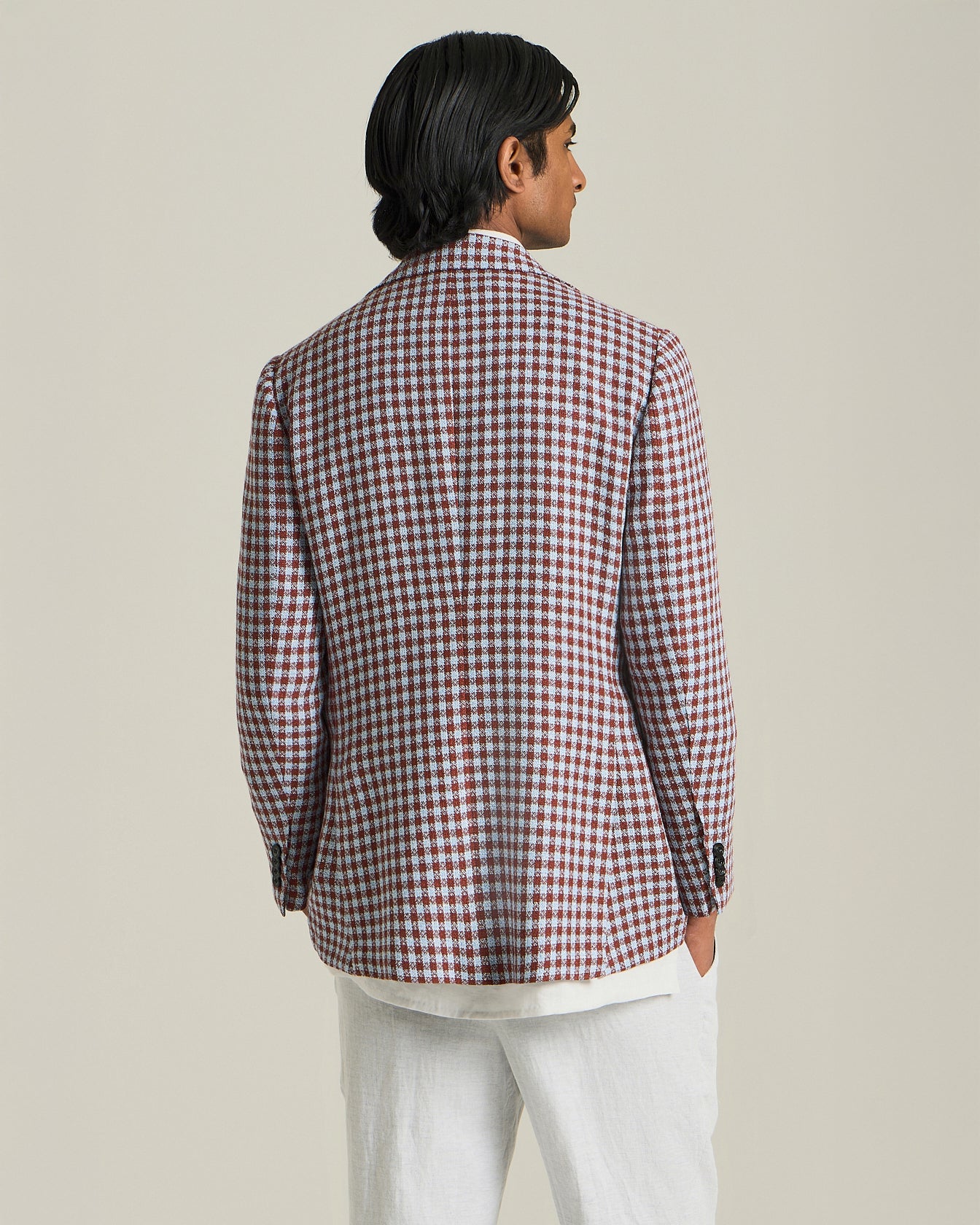Kiton Micro Check Blazer Kaschmir Leinen Einreihig