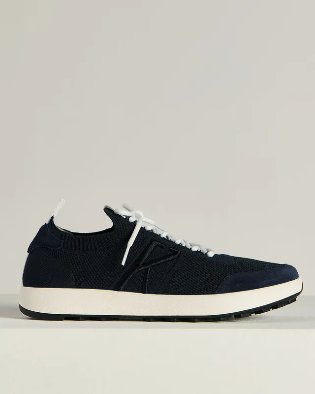 Kiton Shoes Blue Cotton Sneaker blau Leder Gr. 42