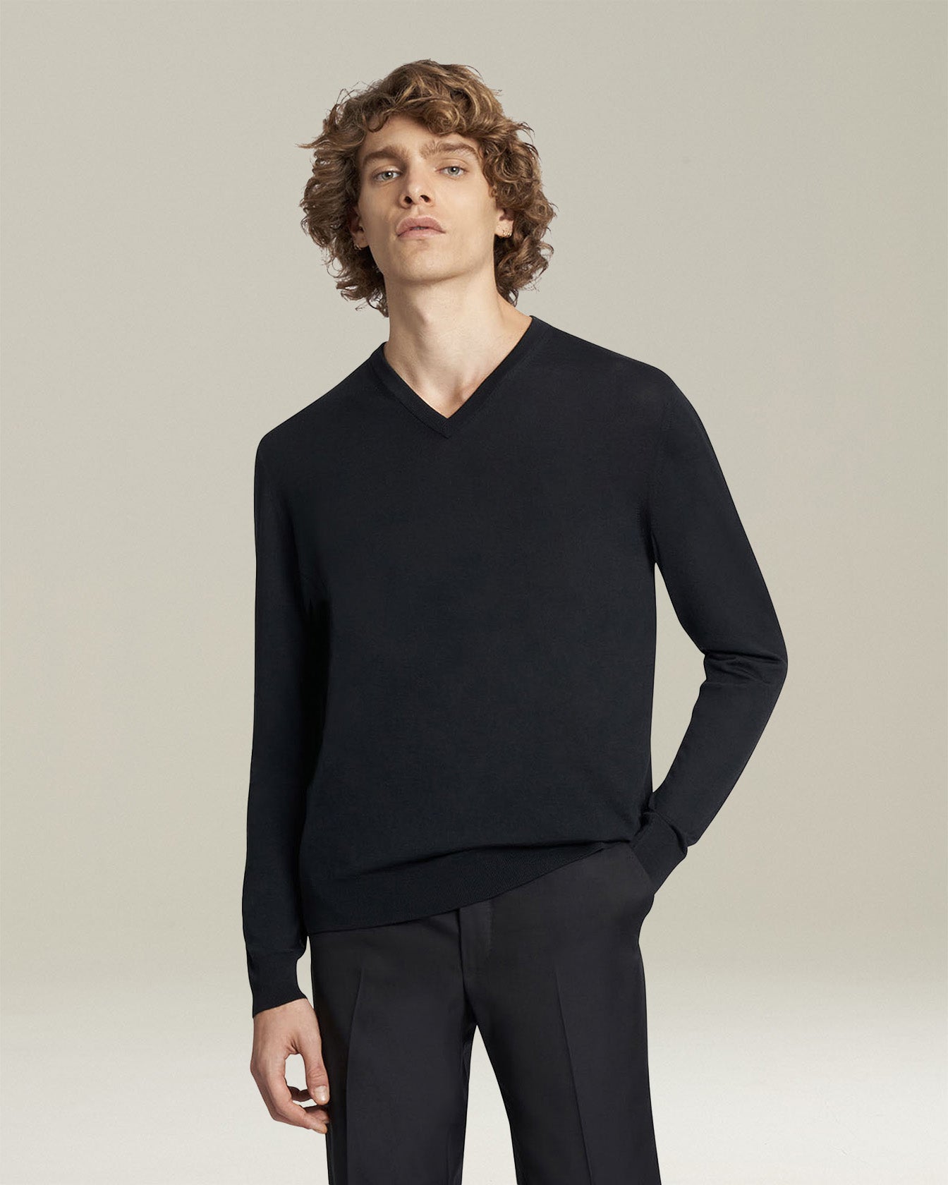 Kiton Knitwear Jersey V-Neck Pullover L schwarze Wolle