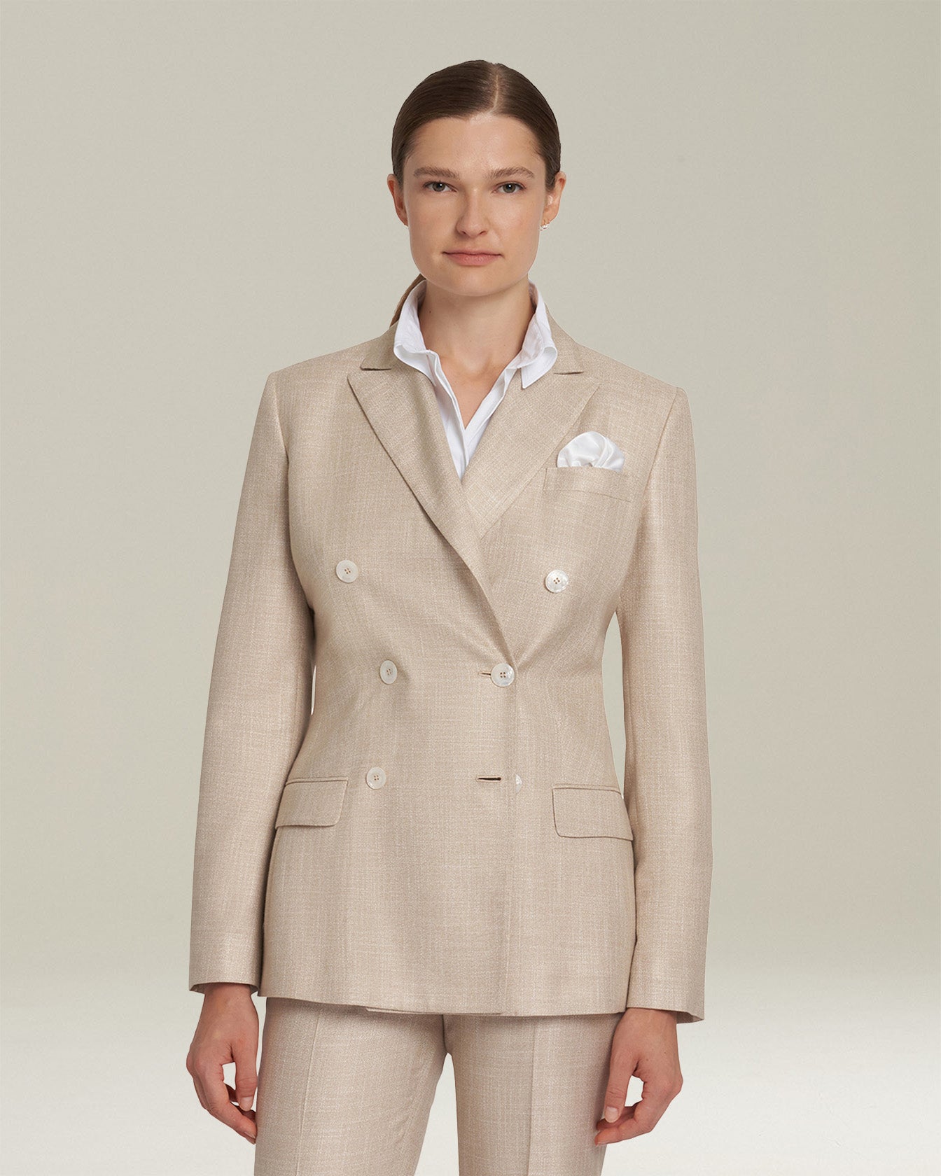 Kiton Jacket Viscose Blazer beige zweireihig Seidenfutter