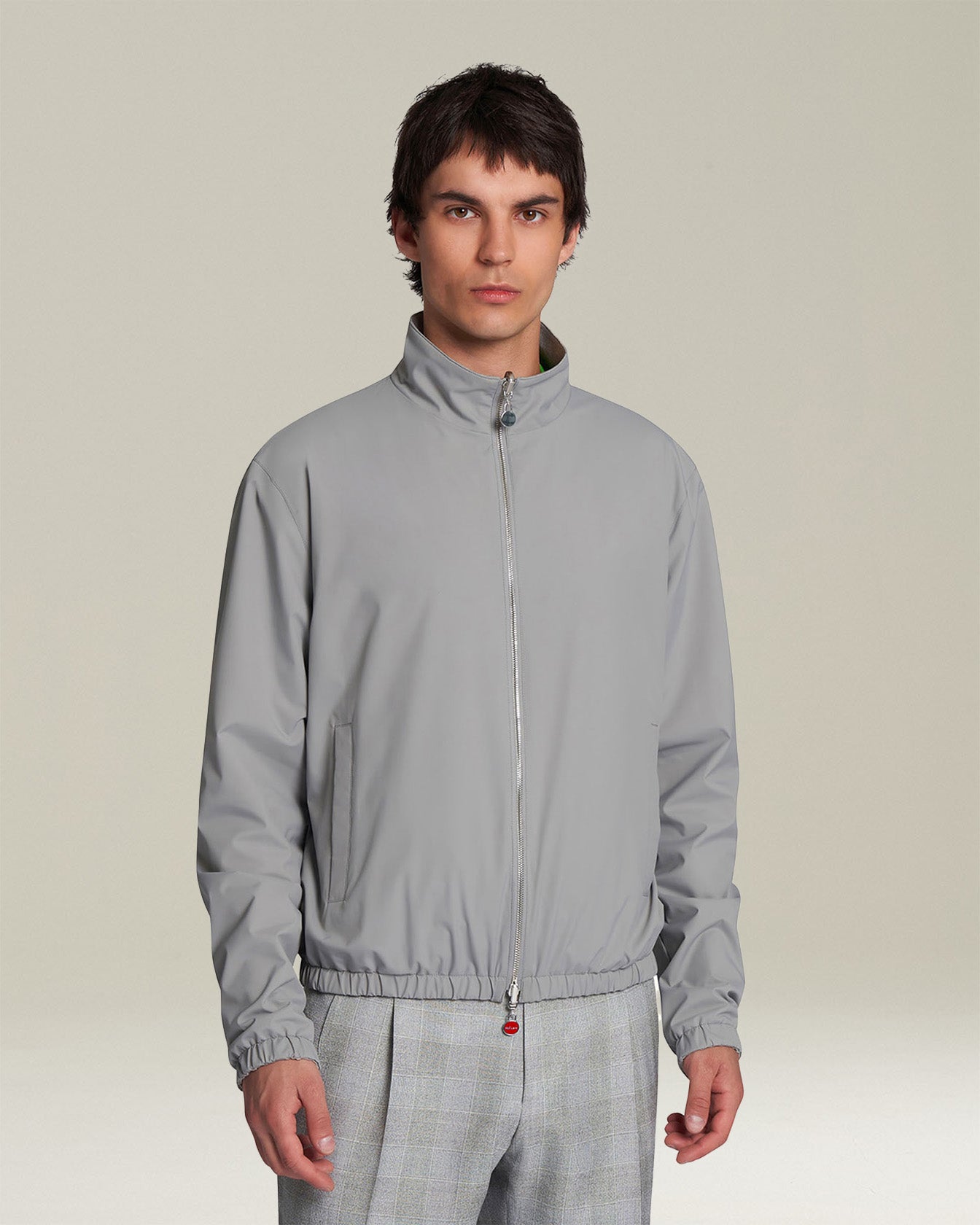 Kiton Bomberjacke Grau Reversibel Seide Viskose