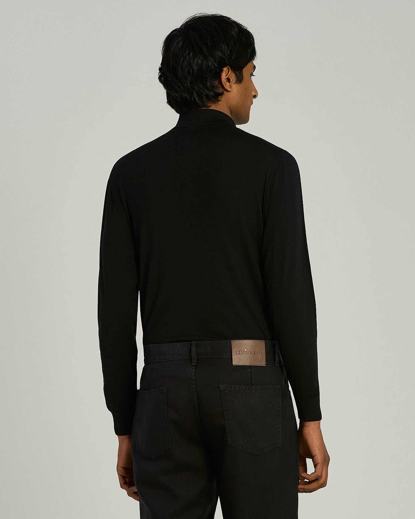 Kiton Black Wool Long-Sleeve Polo Shirt Herren schwarz Wolle