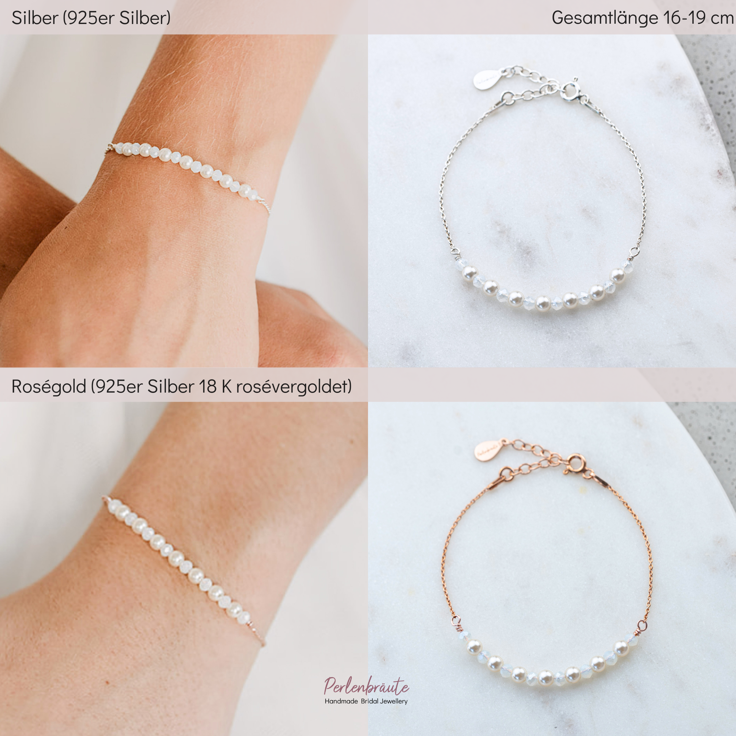 Perlenbräute Mila Armband Perlen dezent Gold 16-19cm